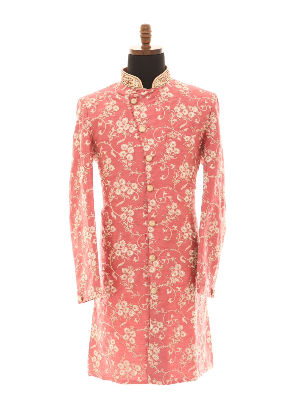 Elegant Pink Embroidered Sherwani Set with Gold Pants  Lightweight & Summer-Ready
