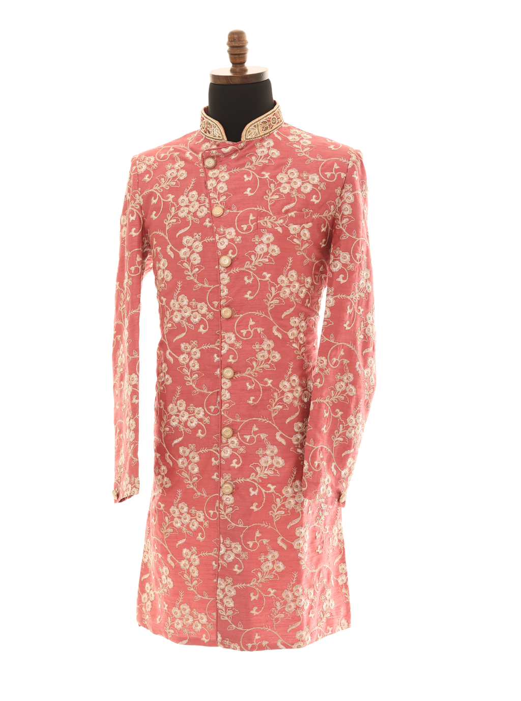 Elegant Pink Embroidered Sherwani Set with Gold Pants  Lightweight & Summer-Ready