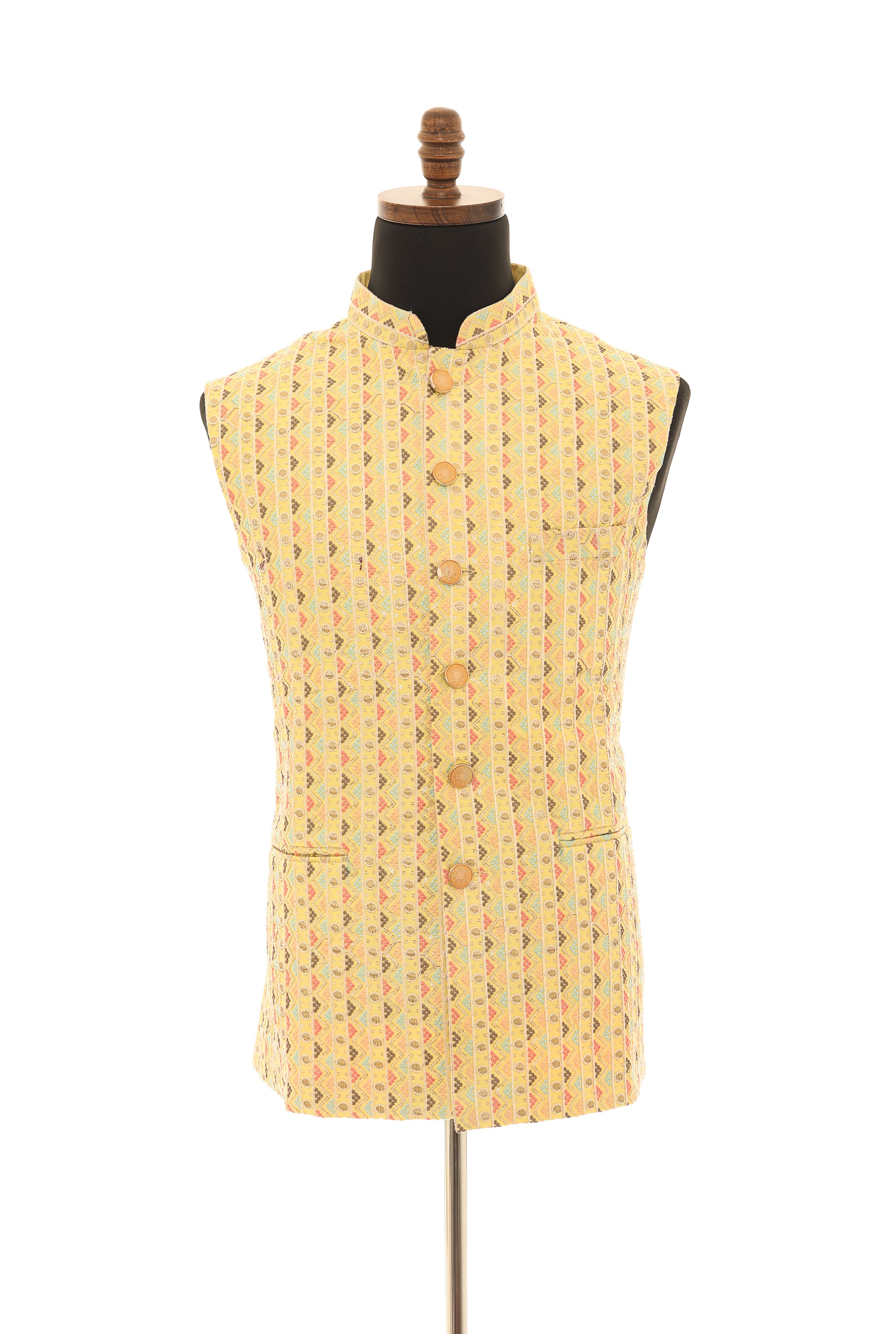 Men’s Yellow Nehru Jacket – Embroidered Elegance Vest