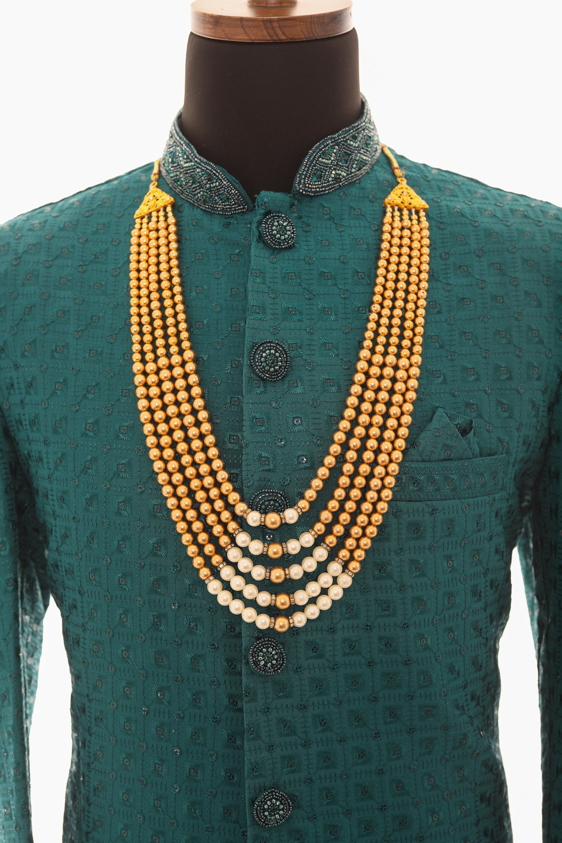 Men Two Tone Copper and White Pearl Necklace Mala