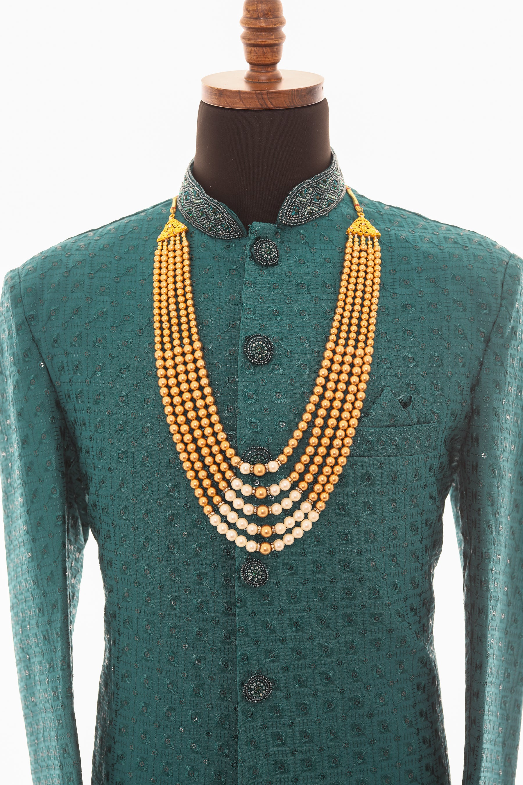 Men Two Tone Copper and White Pearl Necklace Mala