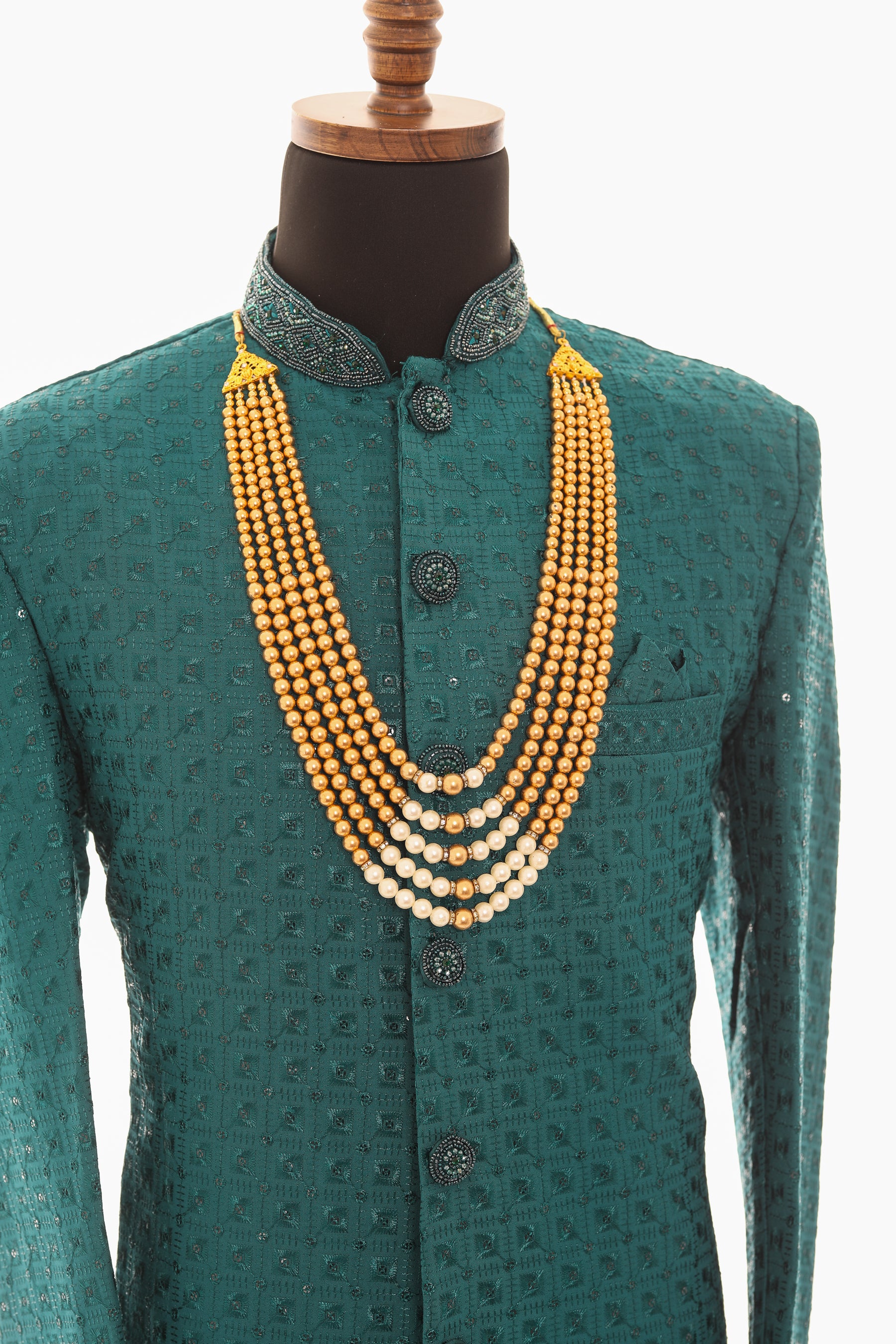 Men Two Tone Copper and White Pearl Necklace Mala