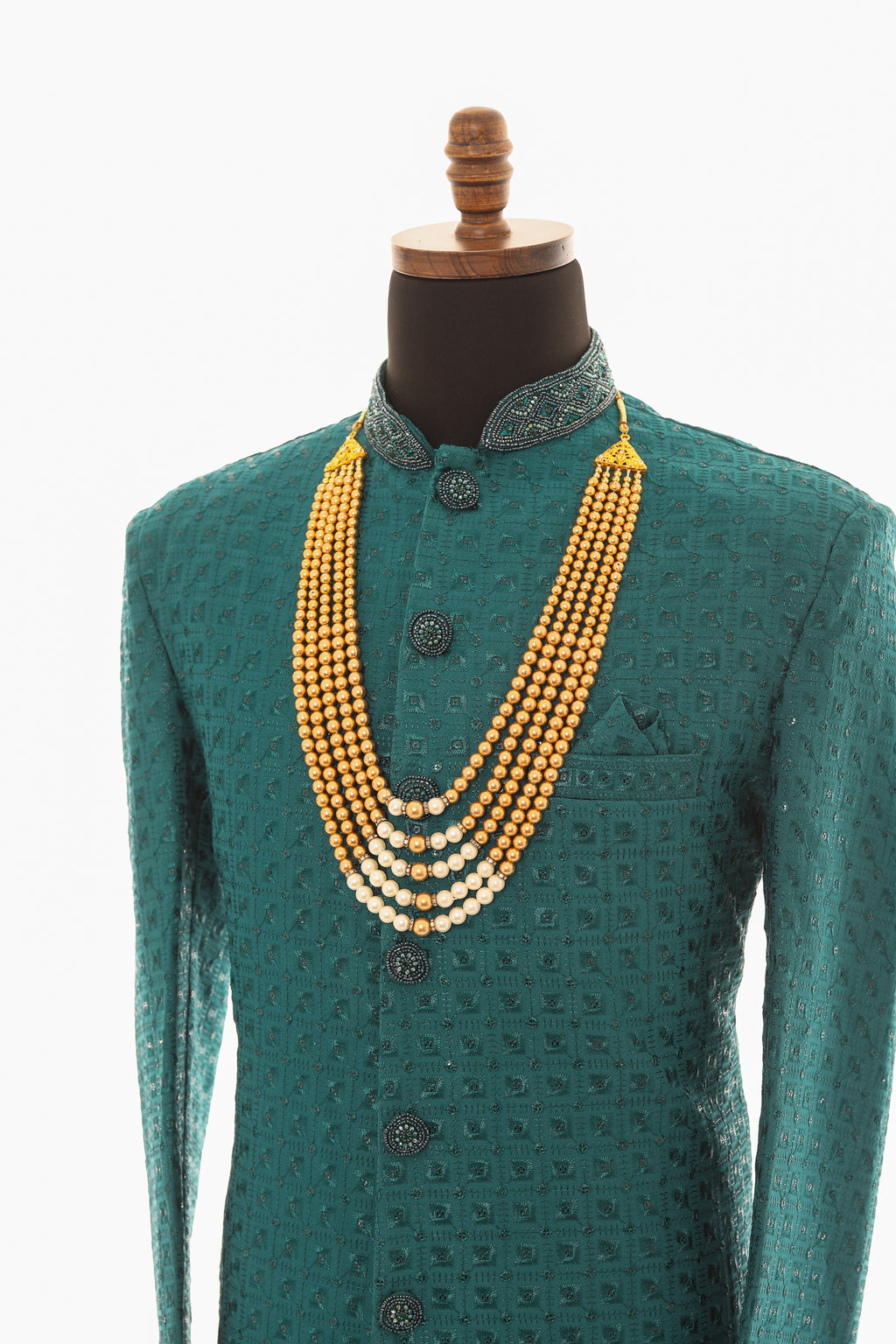 Men Two Tone Copper and White Pearl Necklace Mala