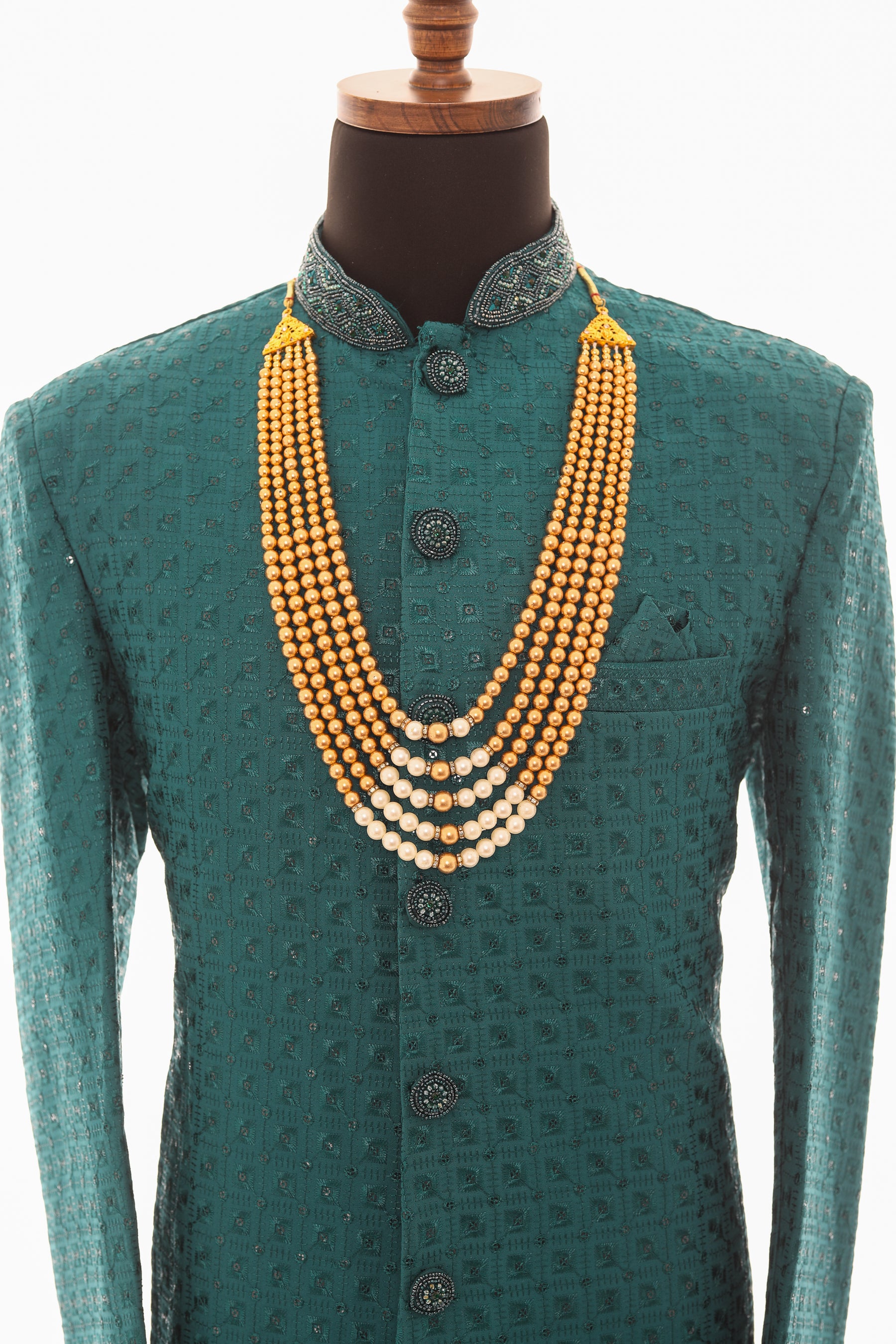 Men Two Tone Copper and White Pearl Necklace Mala