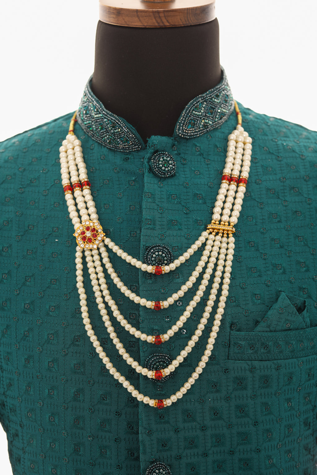 Men White Pearl Necklace – Layered Traditional Mala
