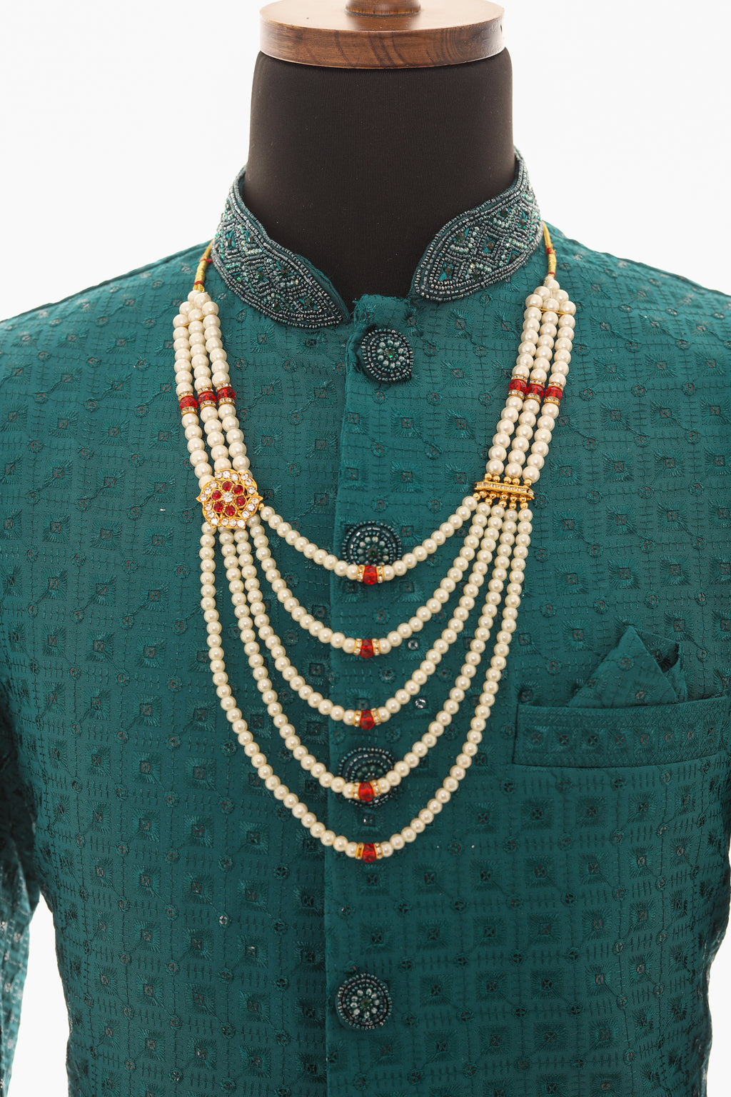 Men White Pearl Necklace – Layered Traditional Mala