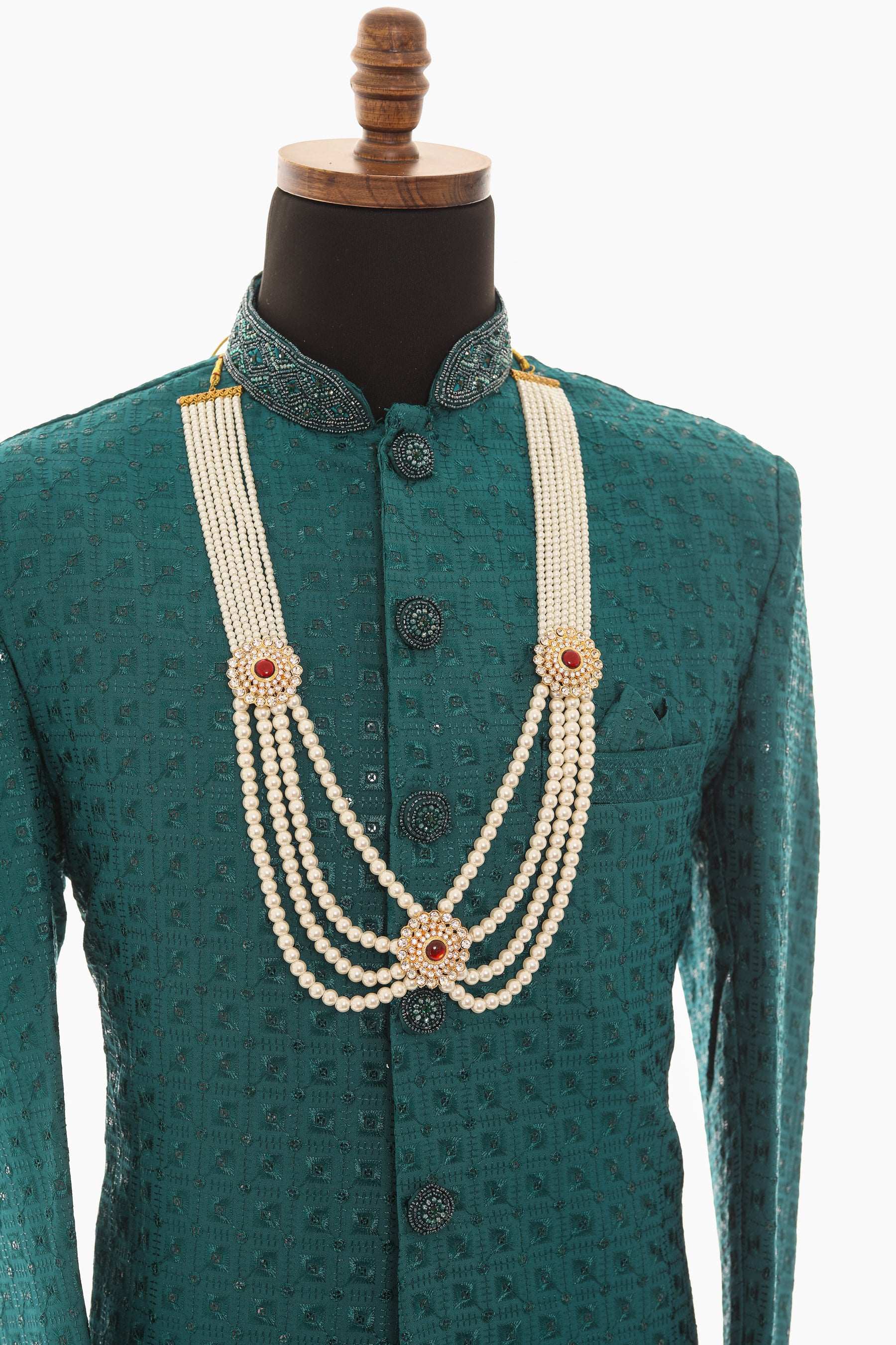 Men White Pearl Layered Necklace with Kundan Pendant