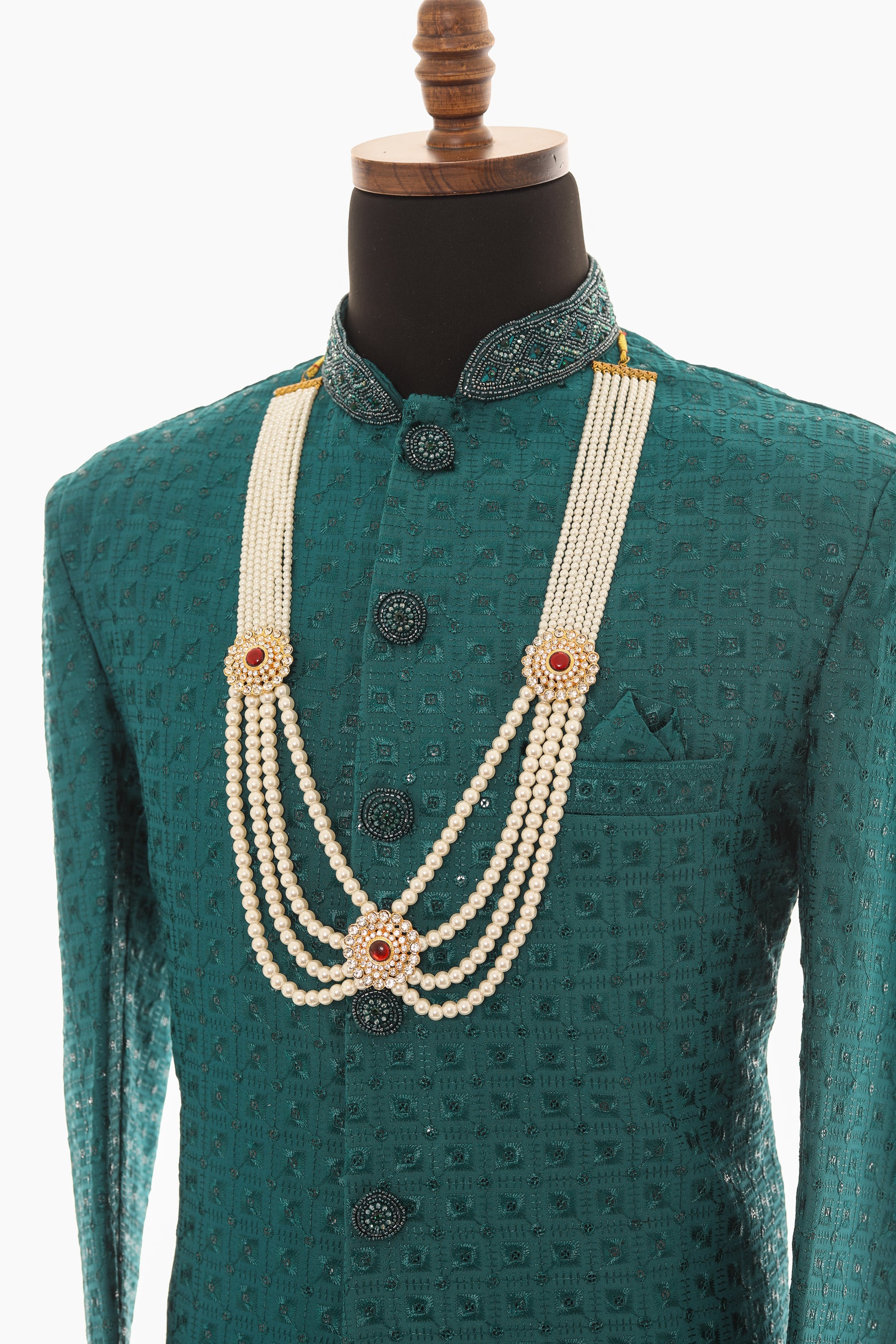 Men White Pearl Layered Necklace with Kundan Pendant