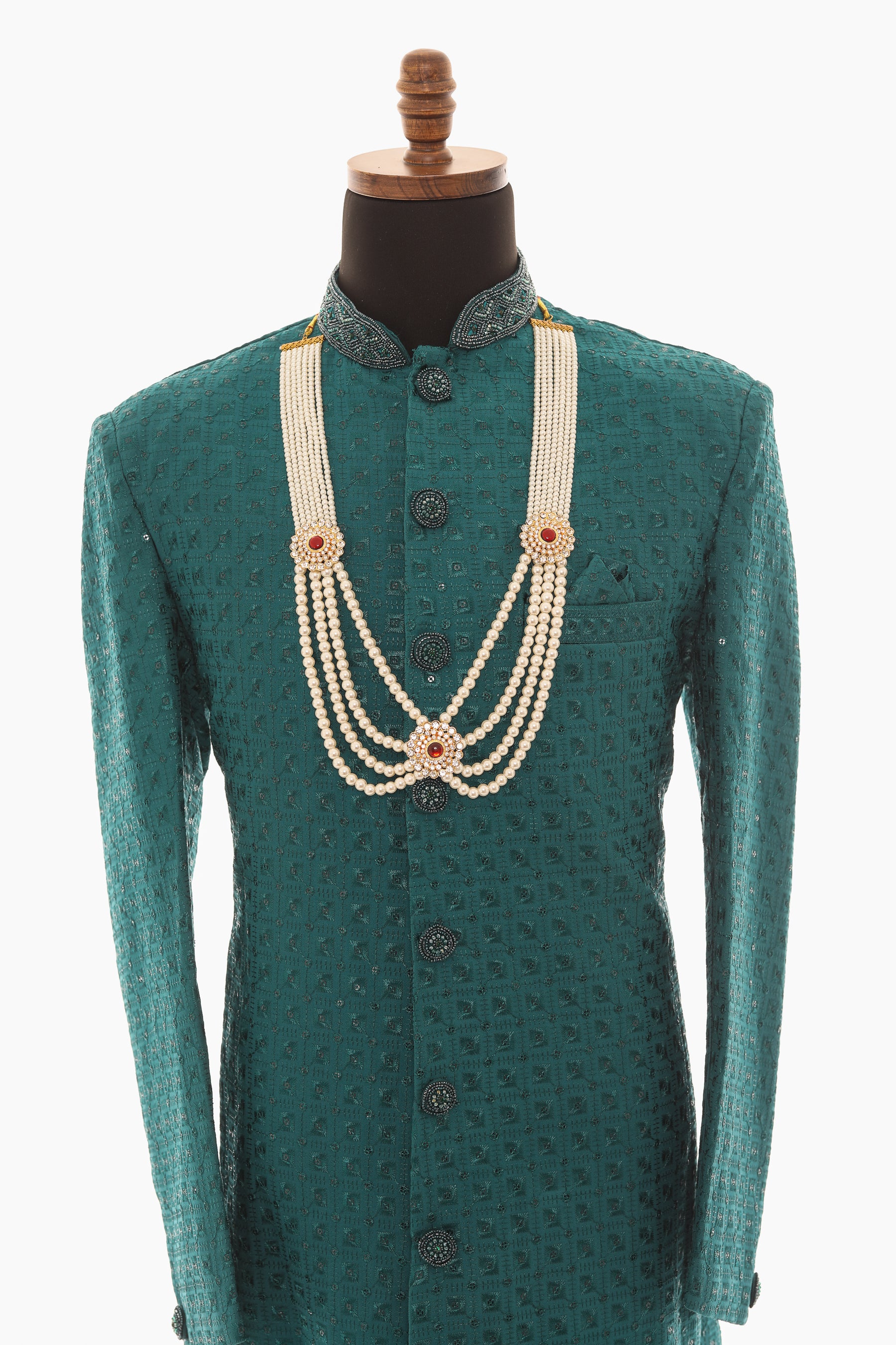 Men White Pearl Layered Necklace with Kundan Pendant