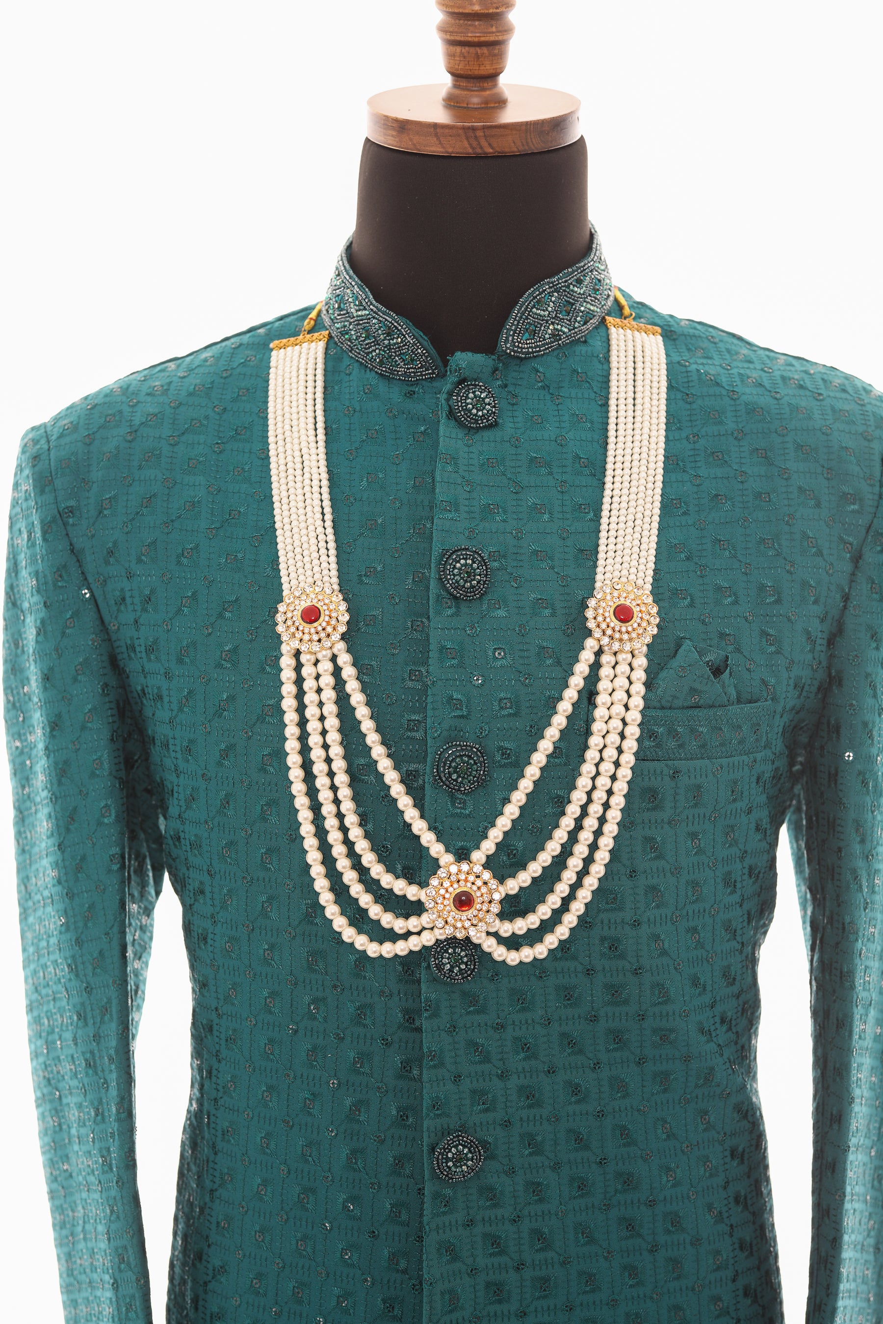 Men White Pearl Layered Necklace with Kundan Pendant