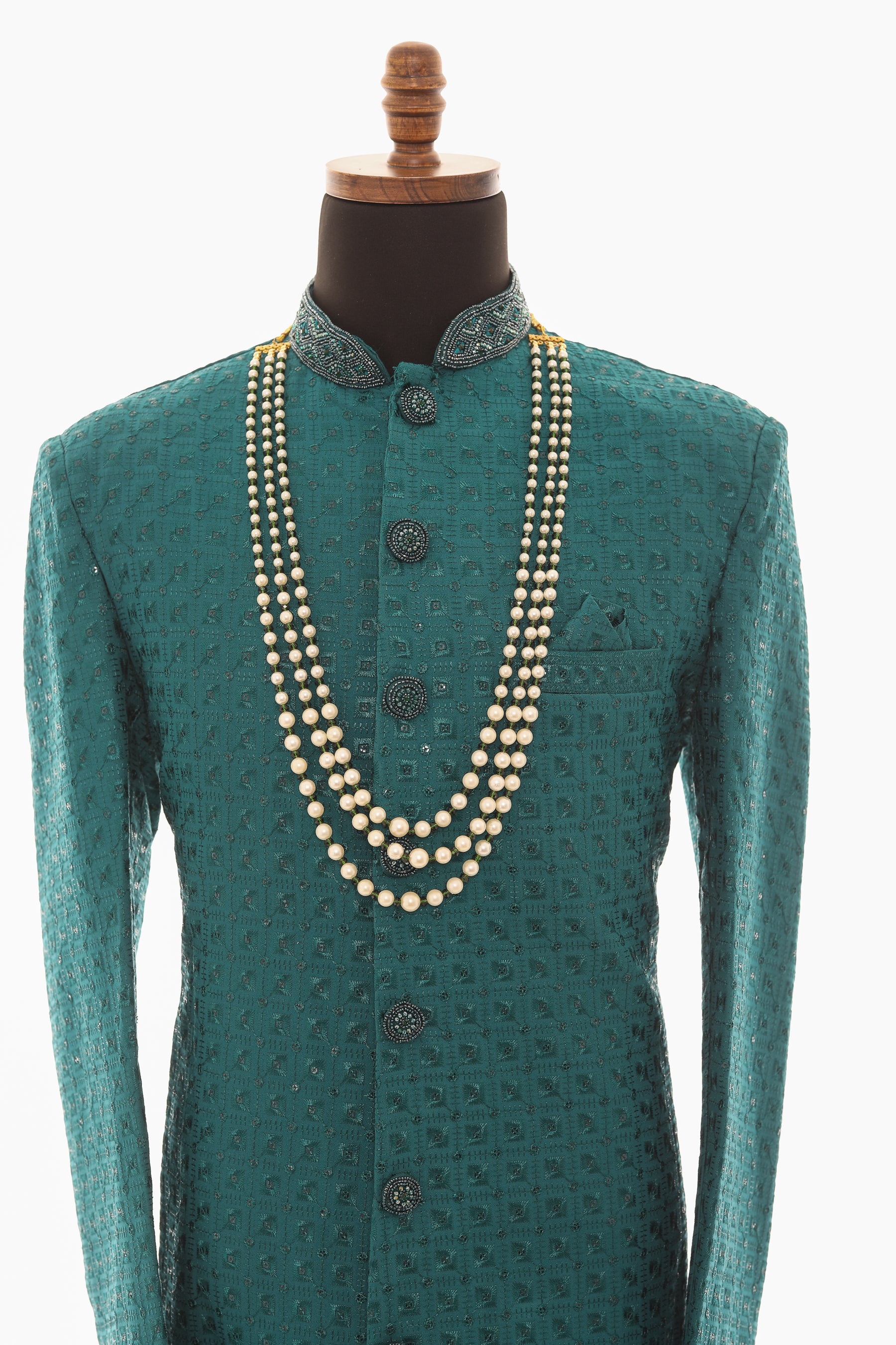 Men White and Green Pearl Necklace Mala