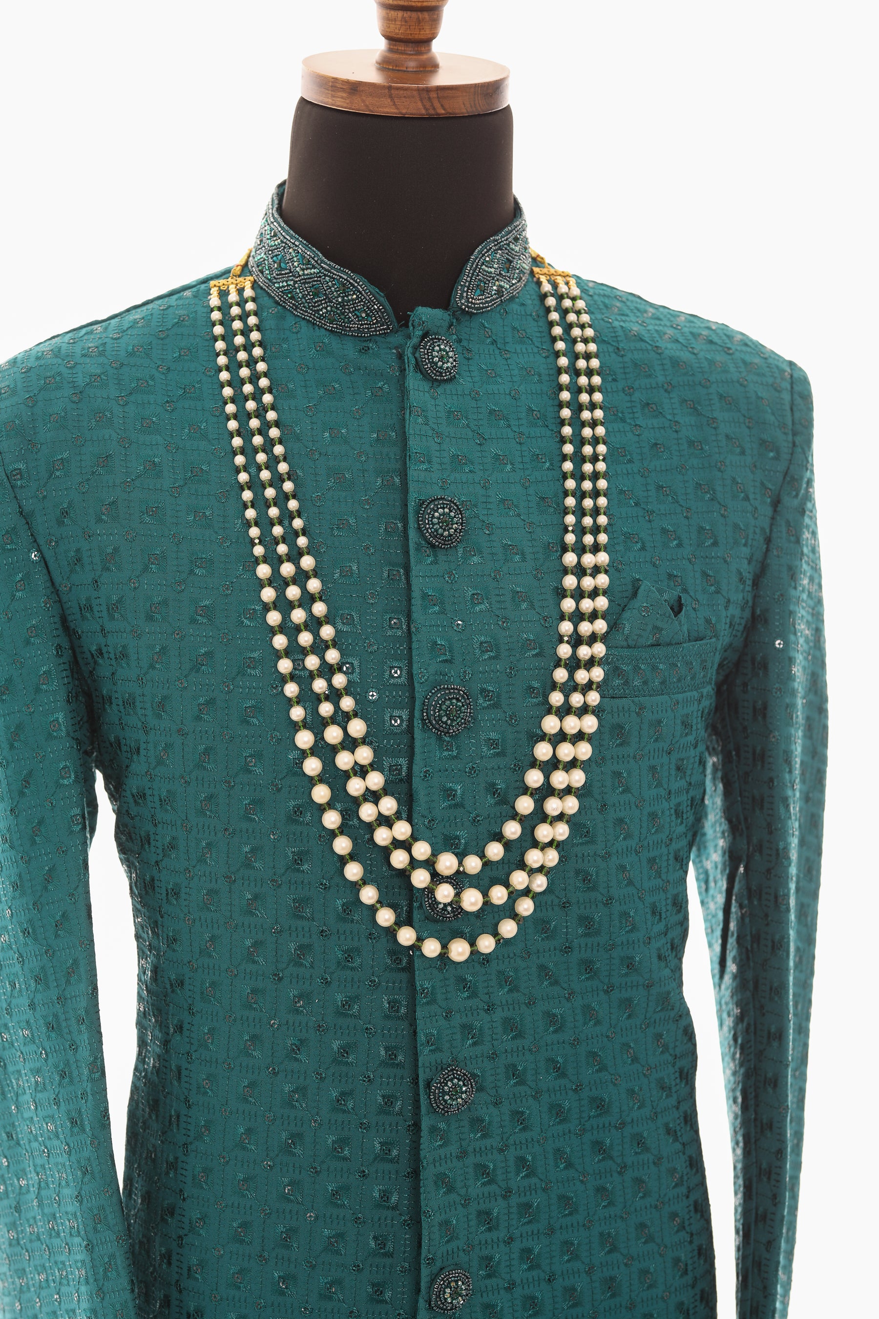 Men White and Green Pearl Necklace Mala