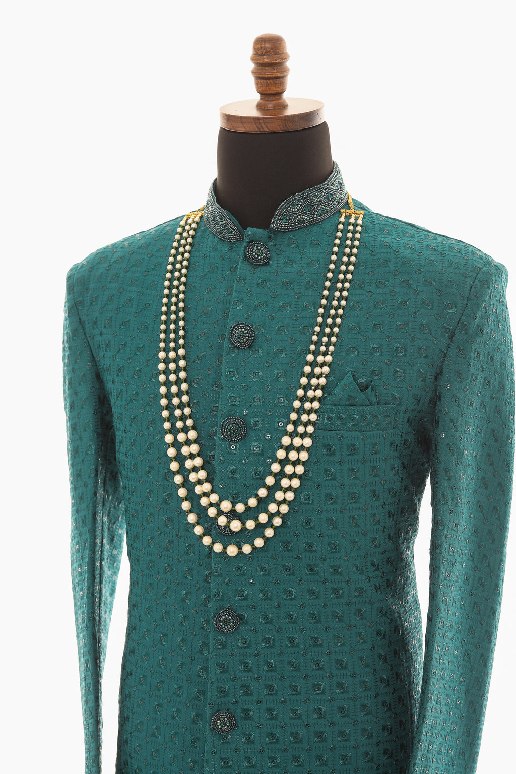 Men White and Green Pearl Necklace Mala