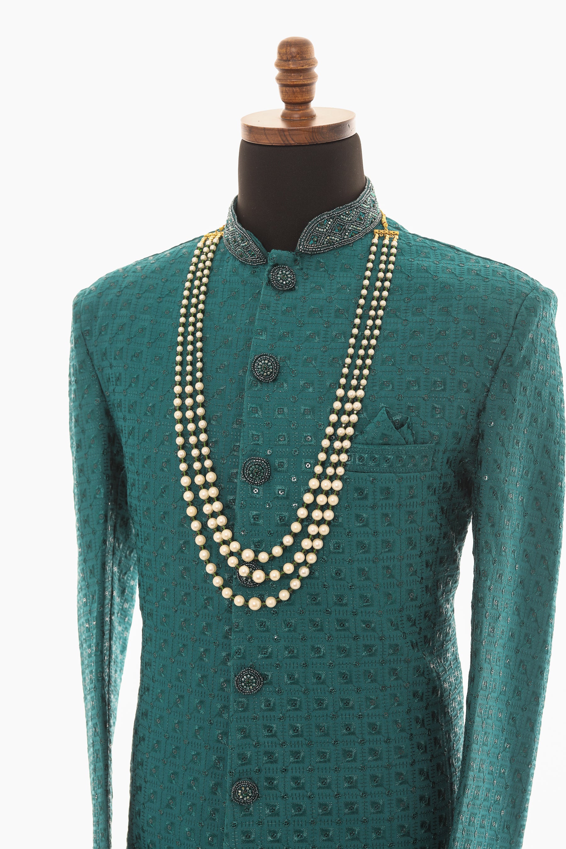 Men White and Green Pearl Necklace Mala