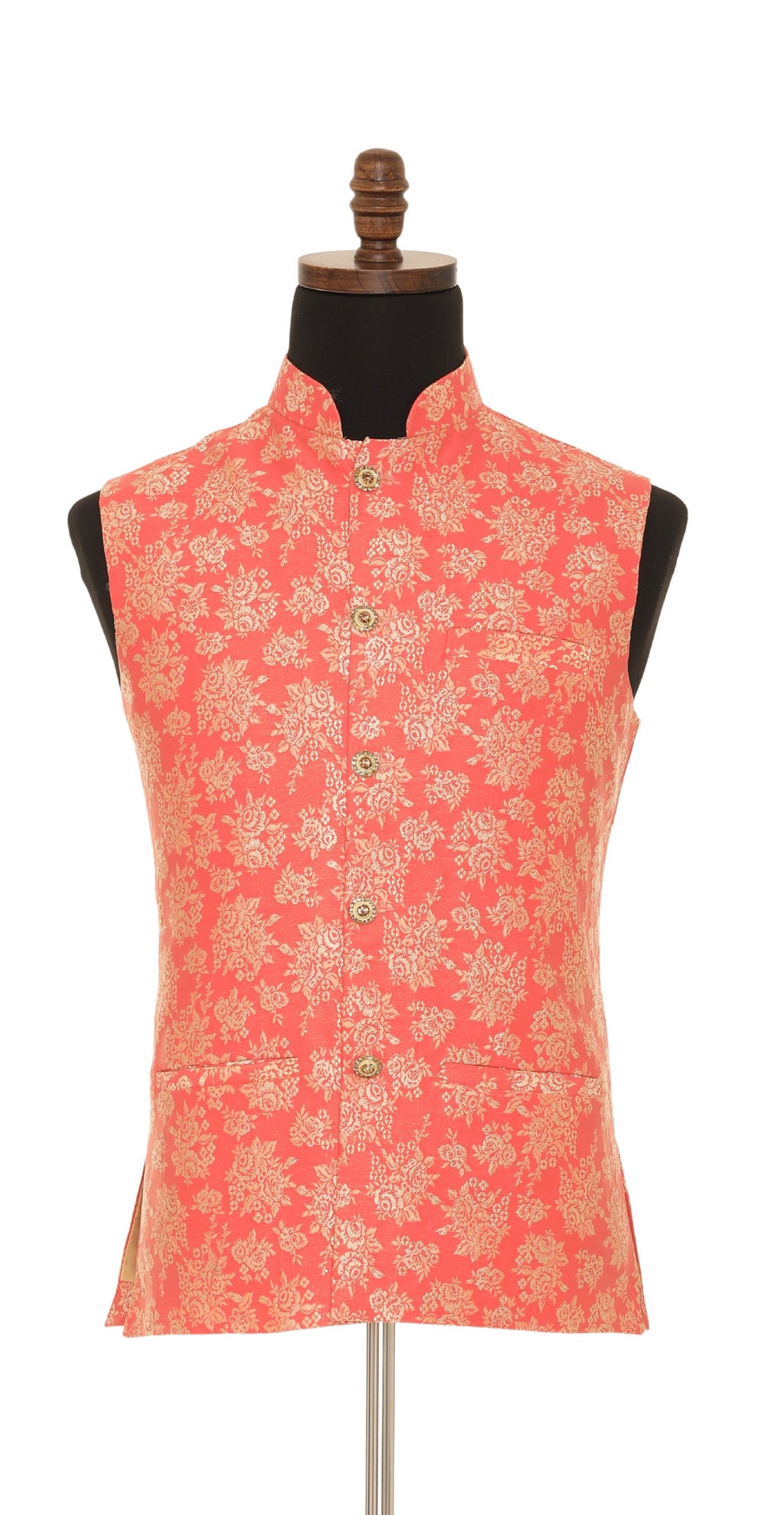 Men's Peach & Gold Nehru Jacket, Sleeveless Jacket
