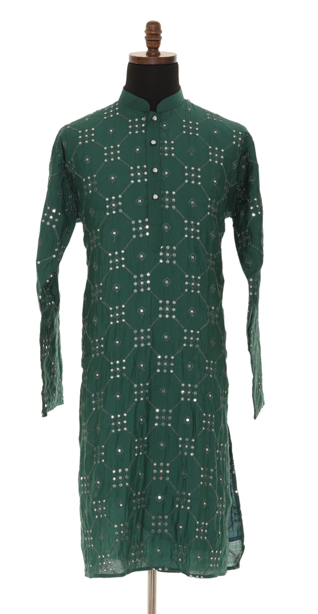 Men's Readymade Green Mirrorwork Kurta Pajama