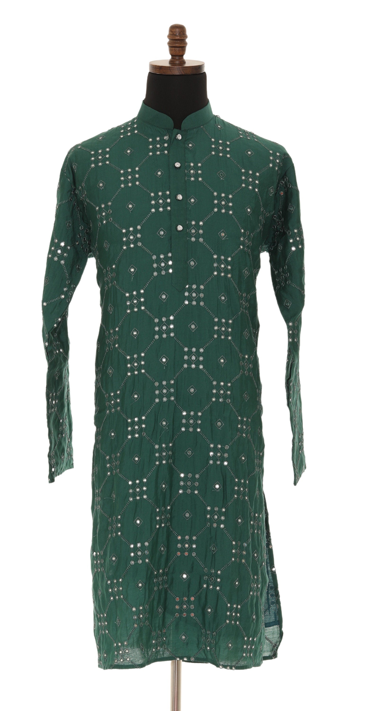 Men's Readymade Green Mirrorwork Kurta Pajama
