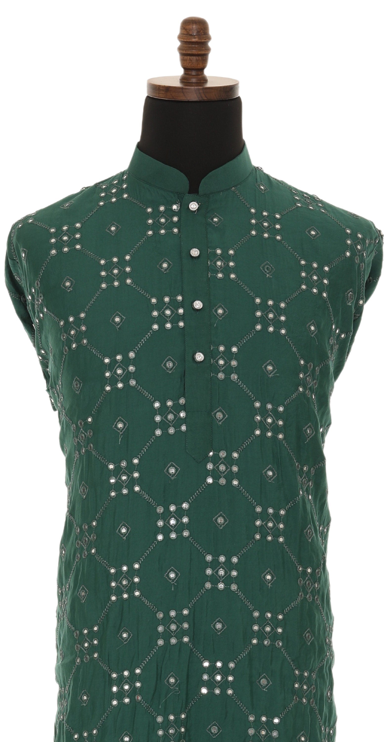 Men's Readymade Green Mirrorwork Kurta Pajama