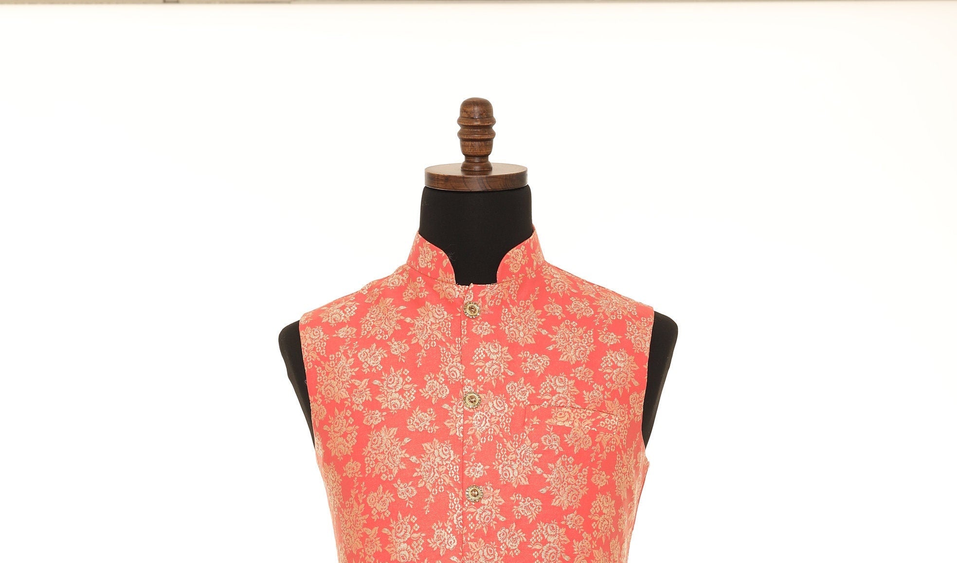 Men's Peach & Gold Nehru Jacket, Sleeveless Jacket