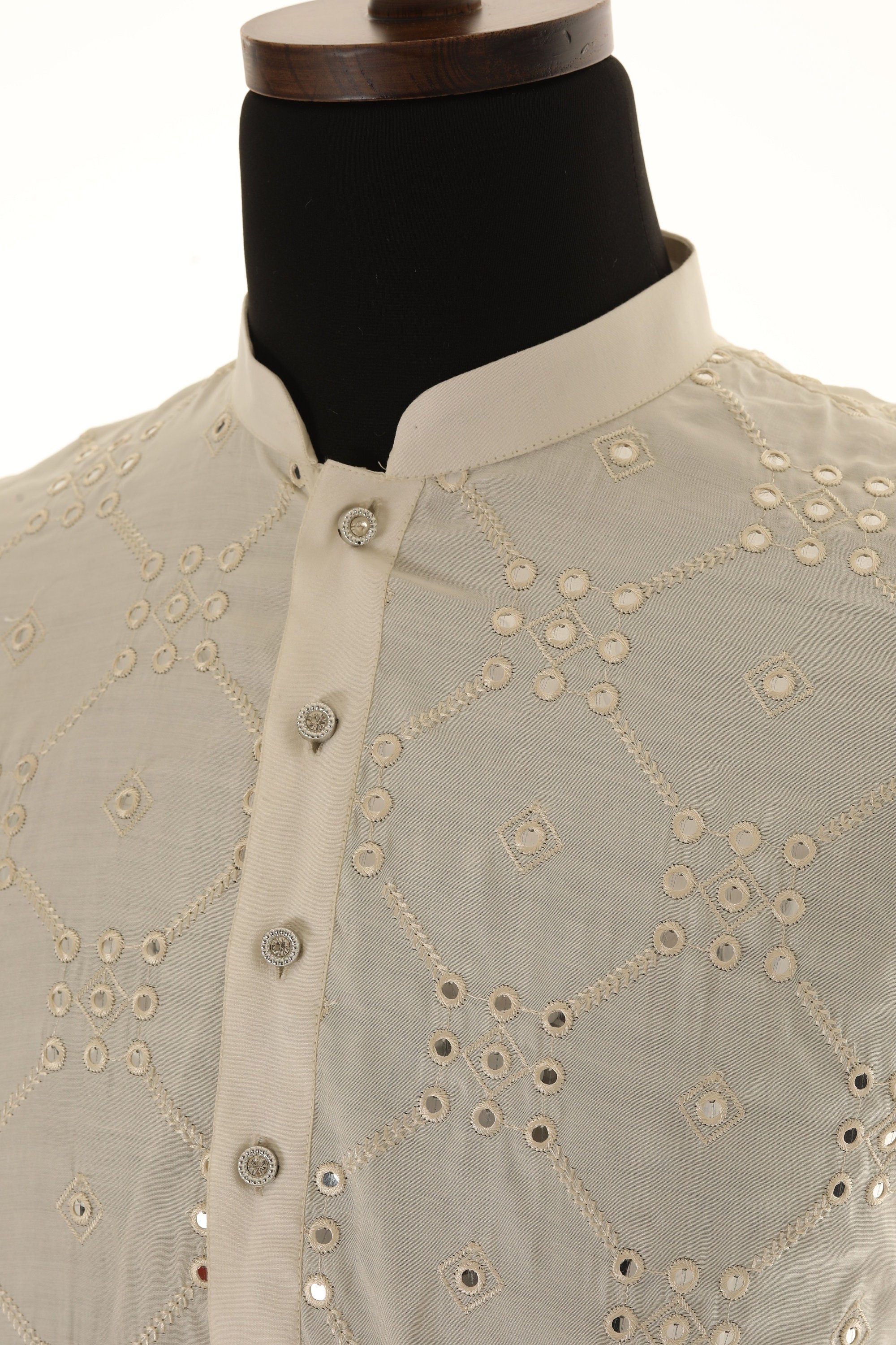 Men's Readymade Cream Mirrorwork Kurta Pajama