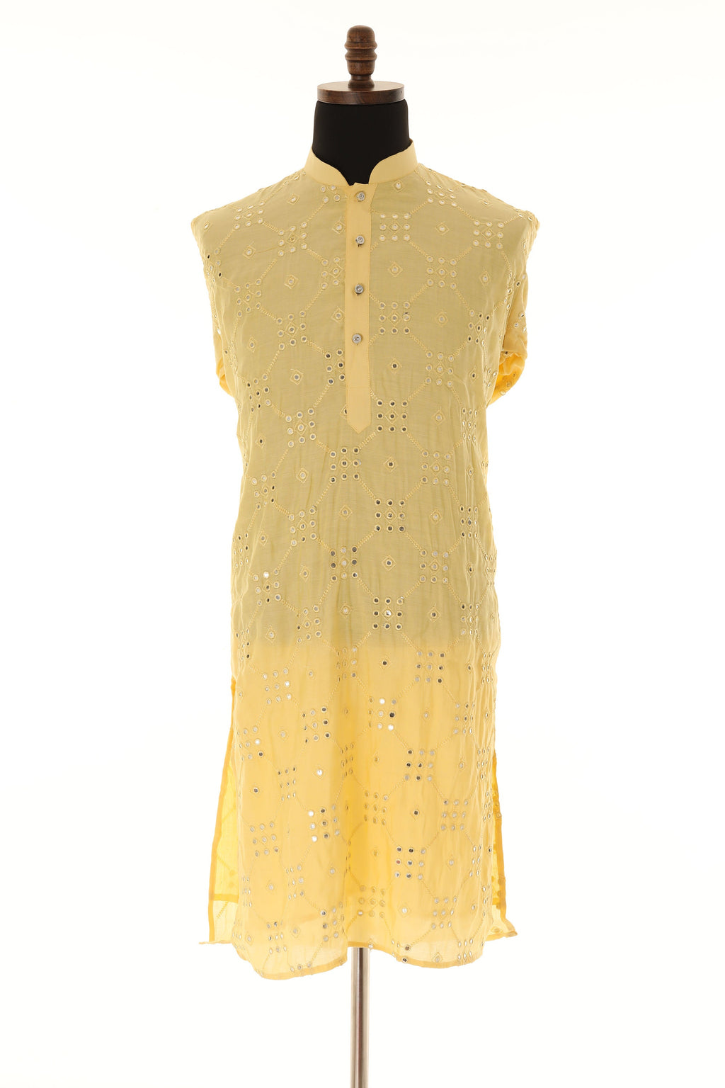 Men's Readymade Yellow Mirrorwork Kurta Pajama