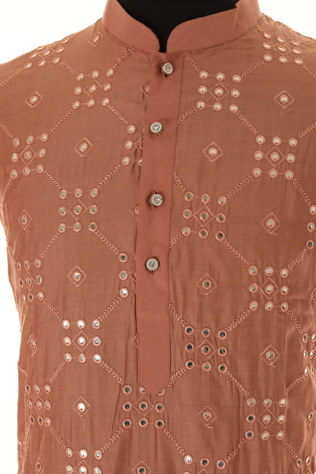 Men's Readymade Rose Gold Shade Mirrorwork Kurta Pajama