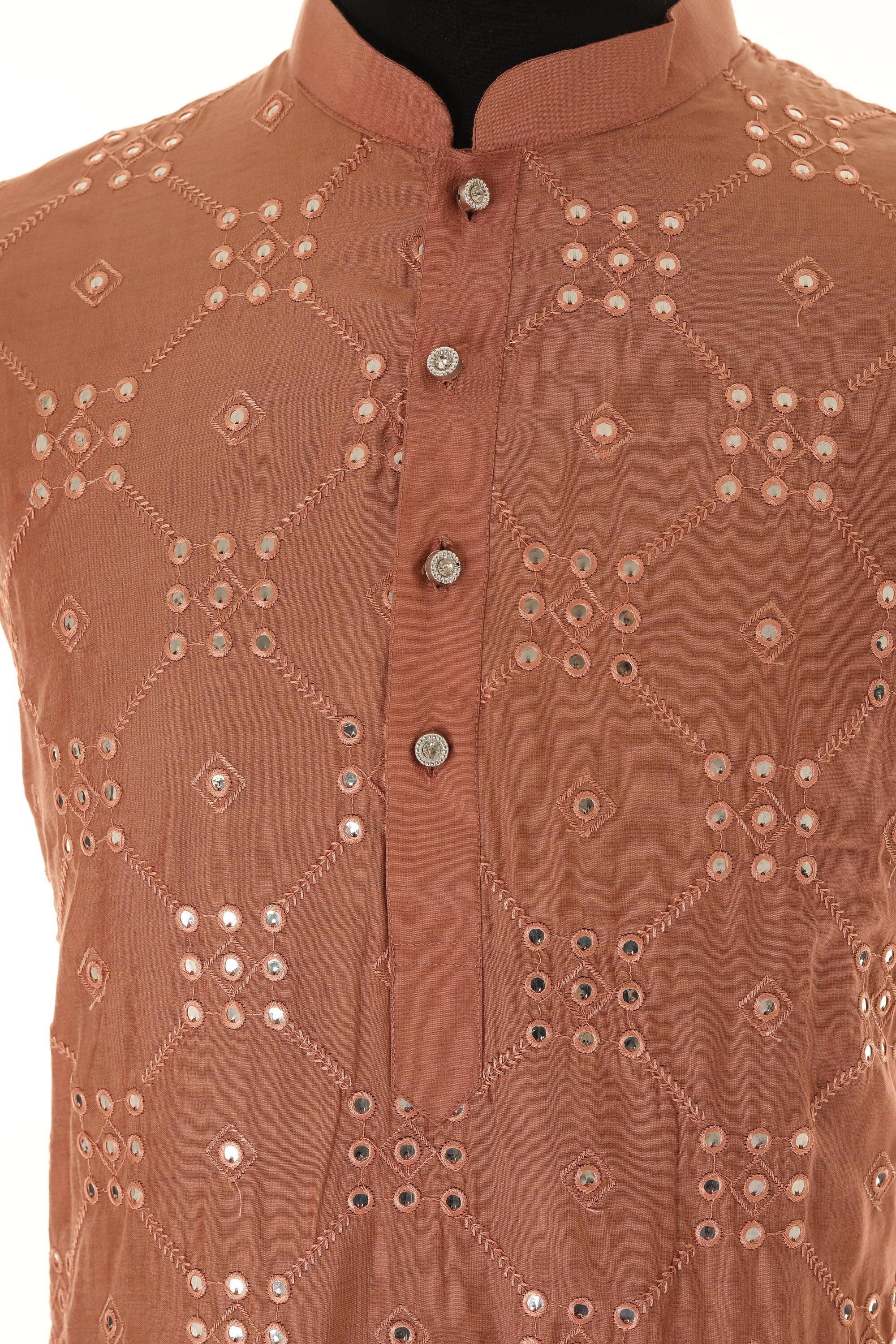 Men's Readymade Rose Gold Shade Mirrorwork Kurta Pajama