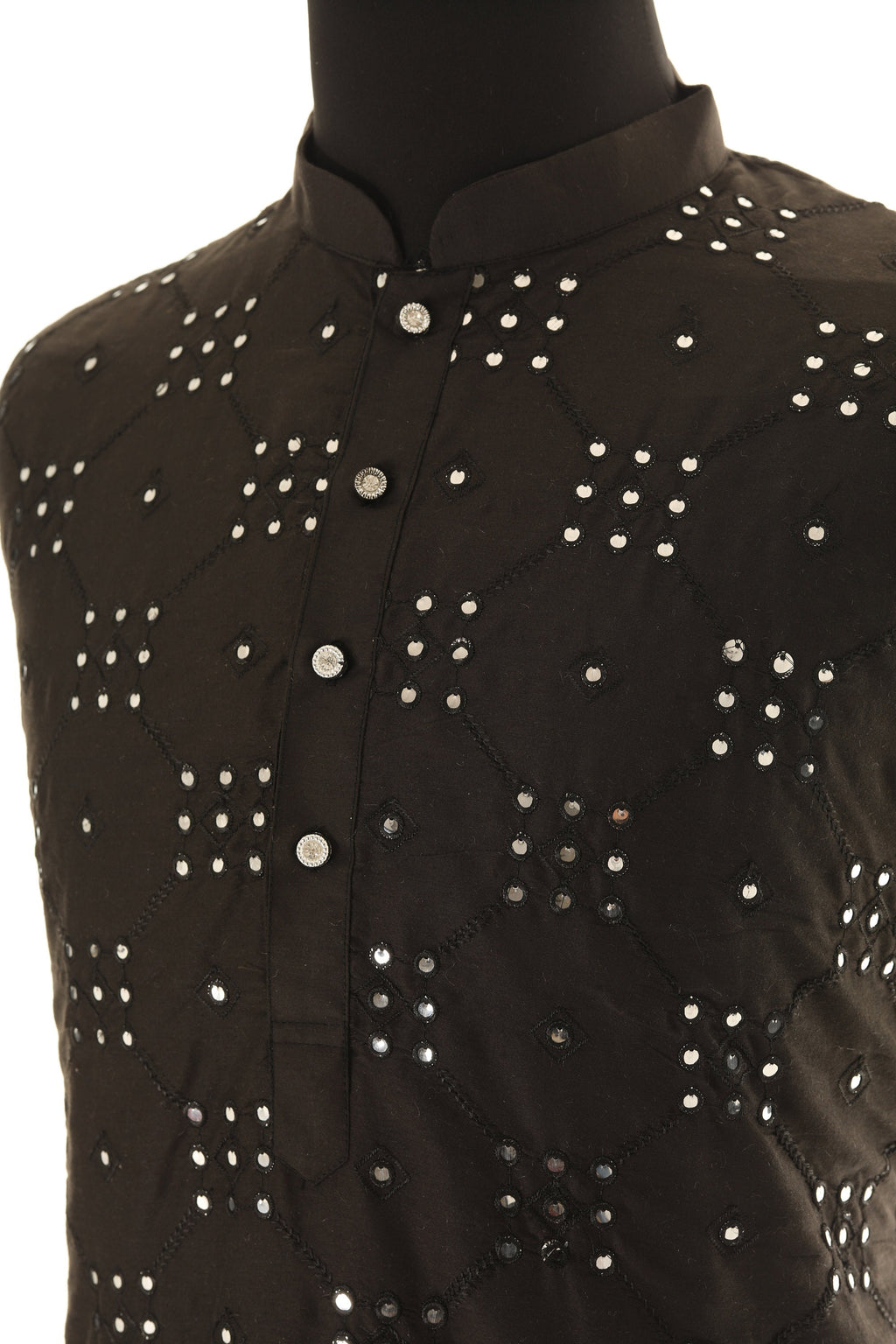 Men's Readymade Black Mirrorwork Kurta Pajama