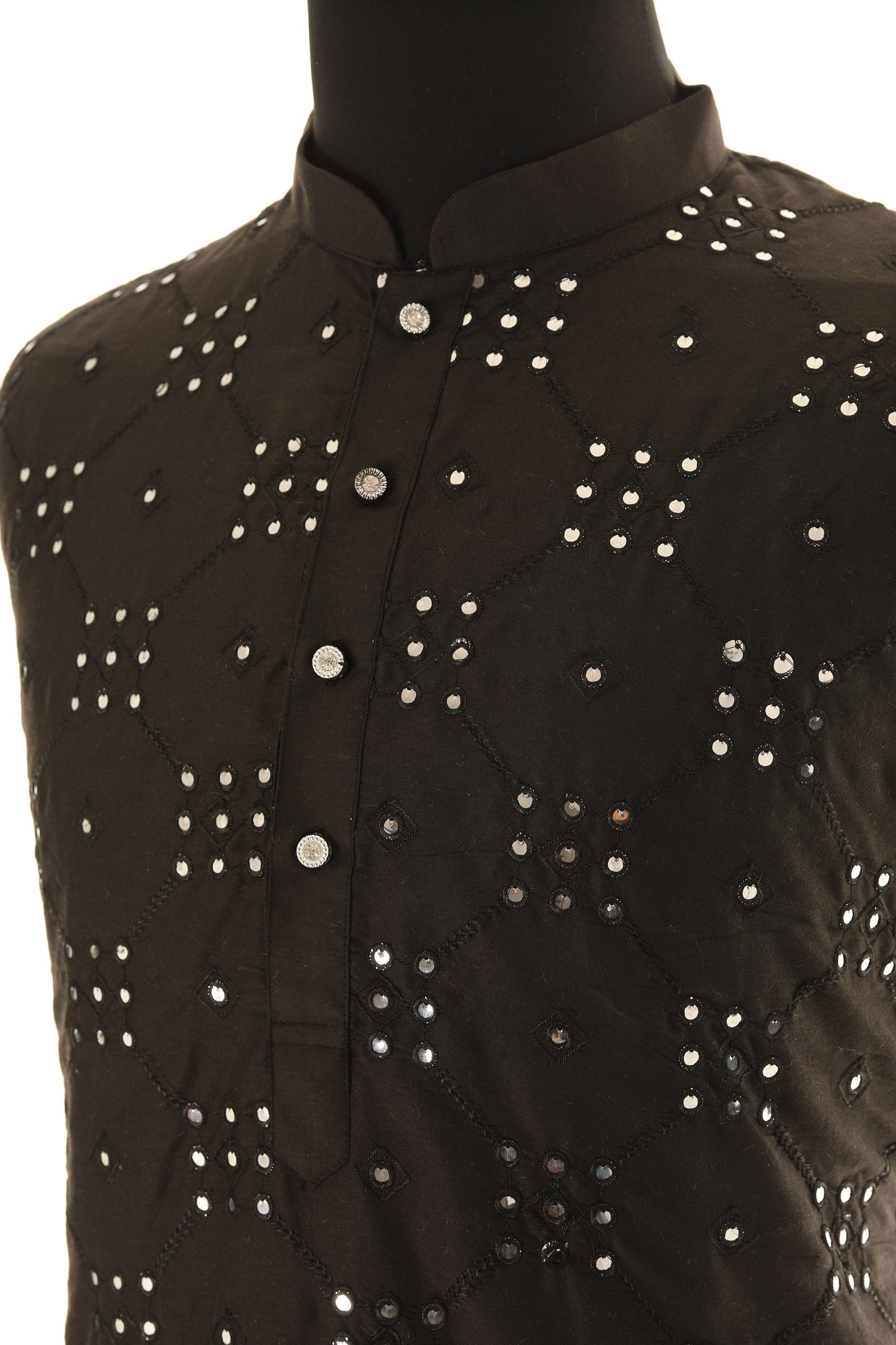 Men's Readymade Black Mirrorwork Kurta Pajama