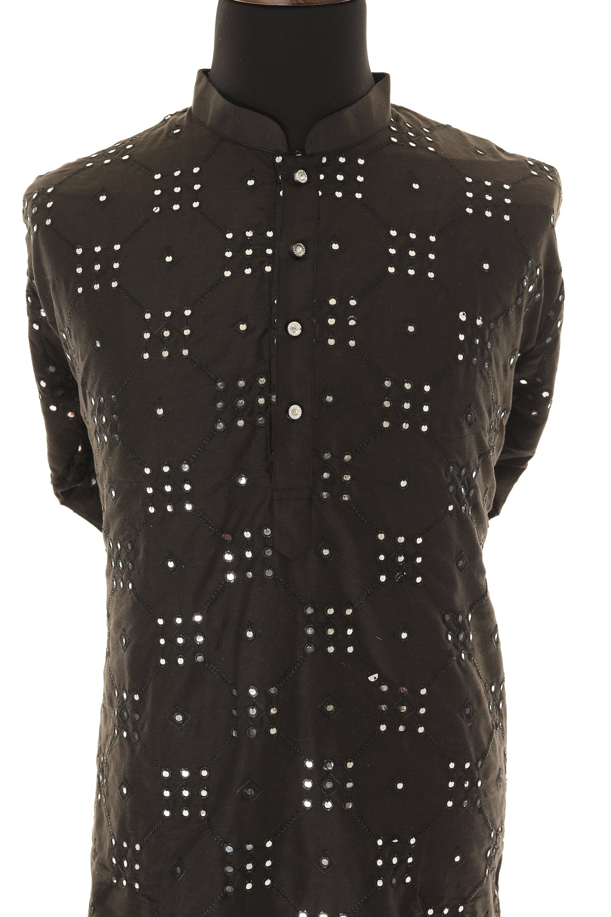 Men's Readymade Black Mirrorwork Kurta Pajama