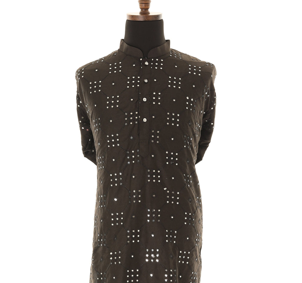 Men's Readymade Black Mirrorwork Kurta Pajama