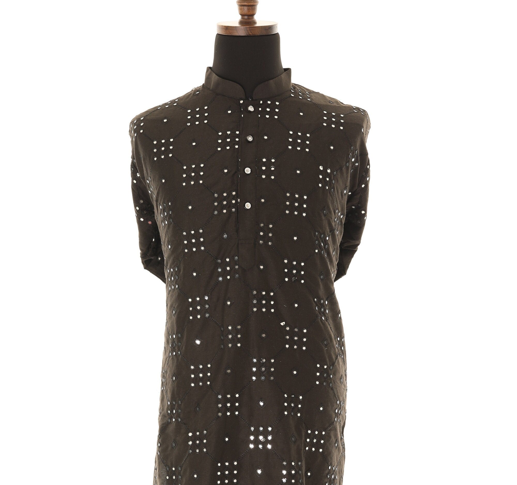 Men's Readymade Black Mirrorwork Kurta Pajama