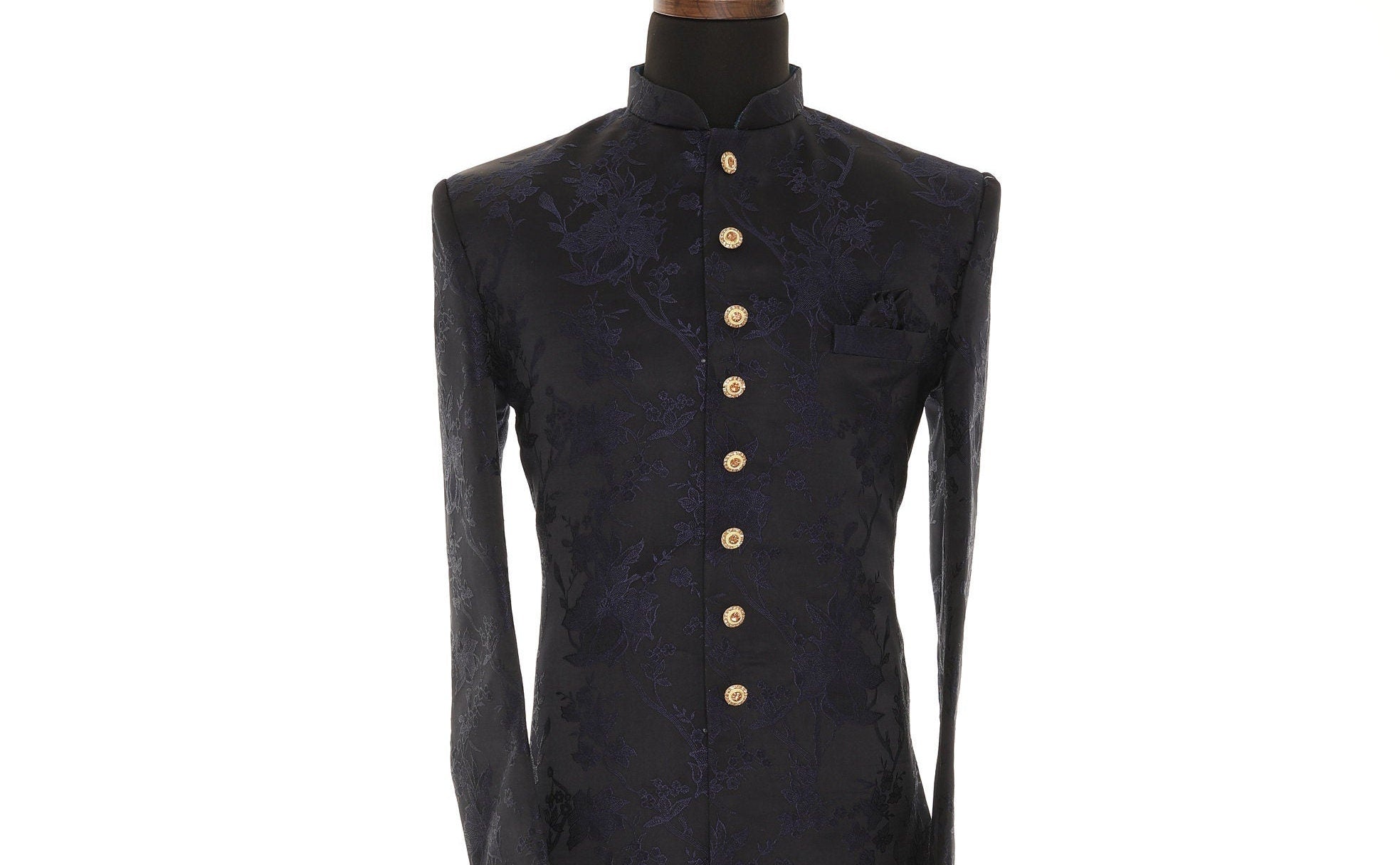 Blue Art Silk Indo-Western Style Sherwani With Platted Pants