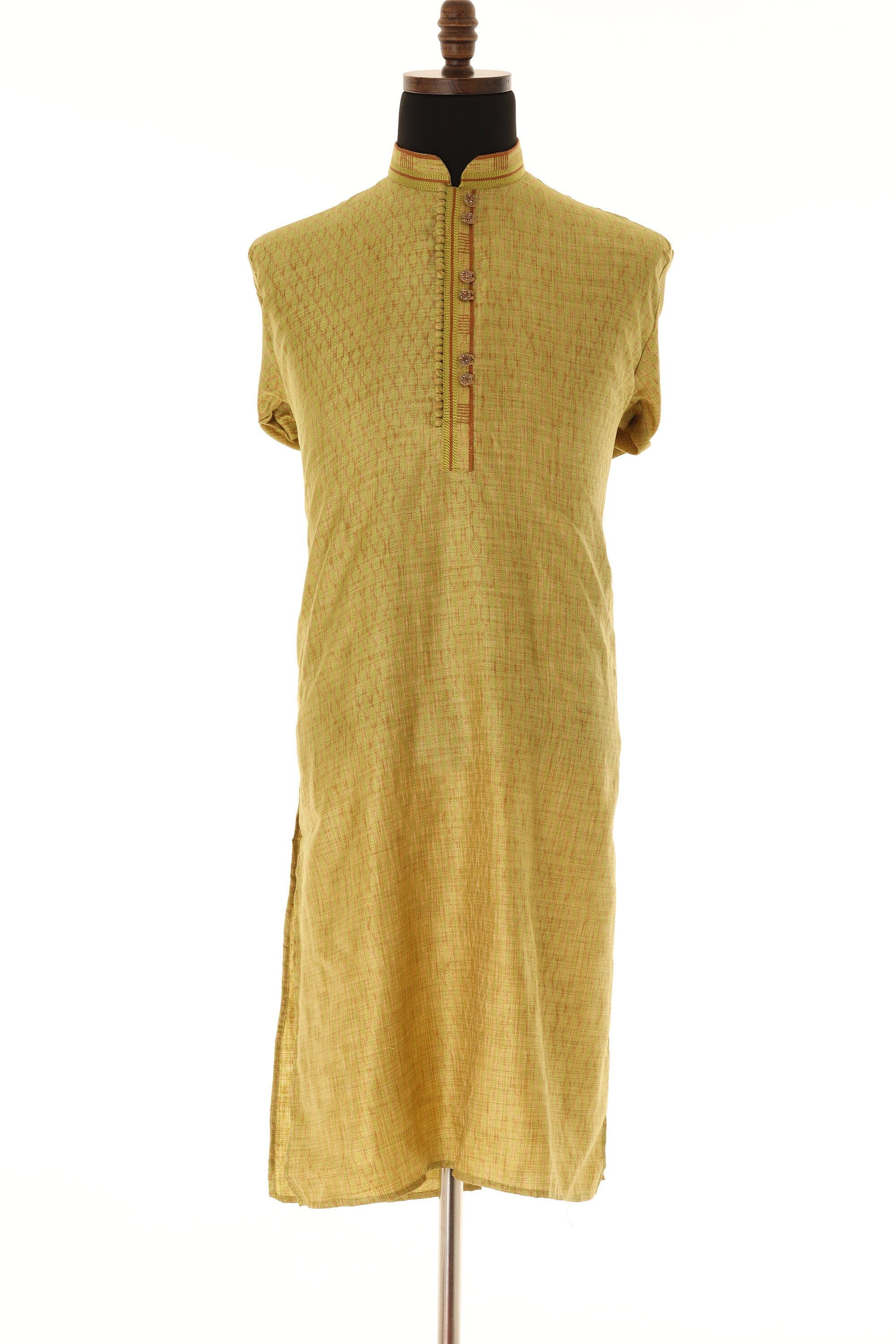 Light Green & Beige Art Silk Readymade Kurta Pajama