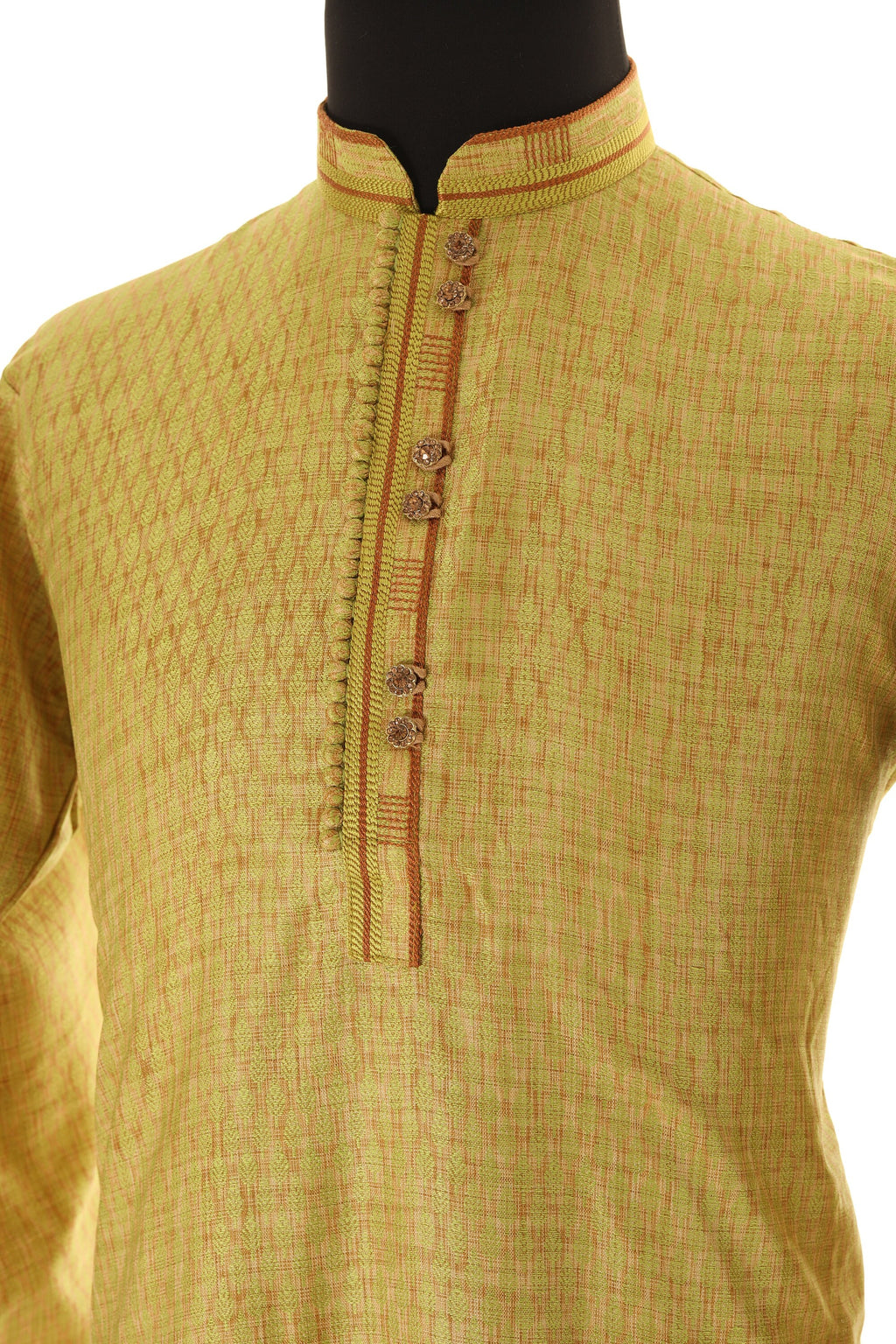 Light Green & Beige Art Silk Readymade Kurta Pajama