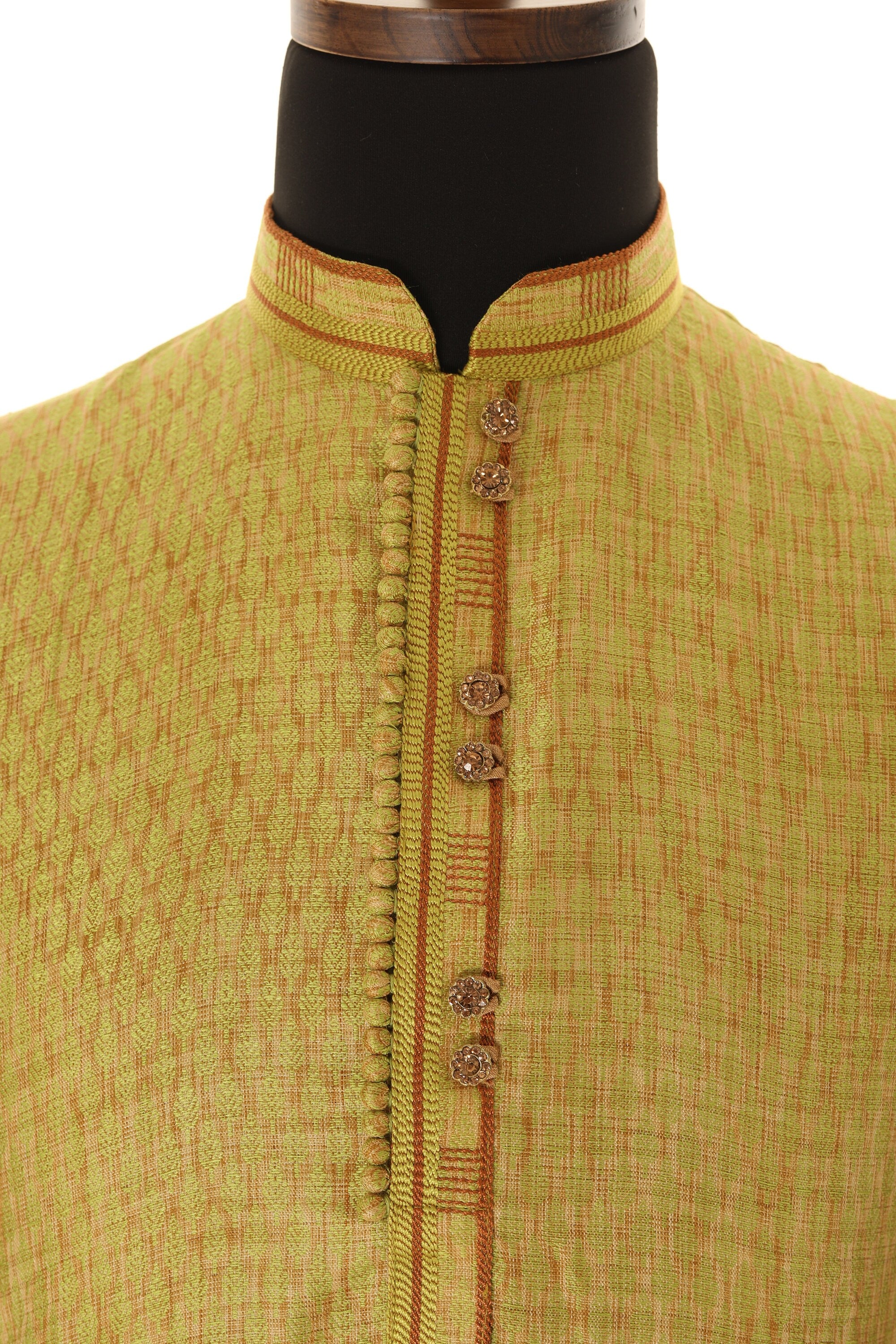 Light Green & Beige Art Silk Readymade Kurta Pajama