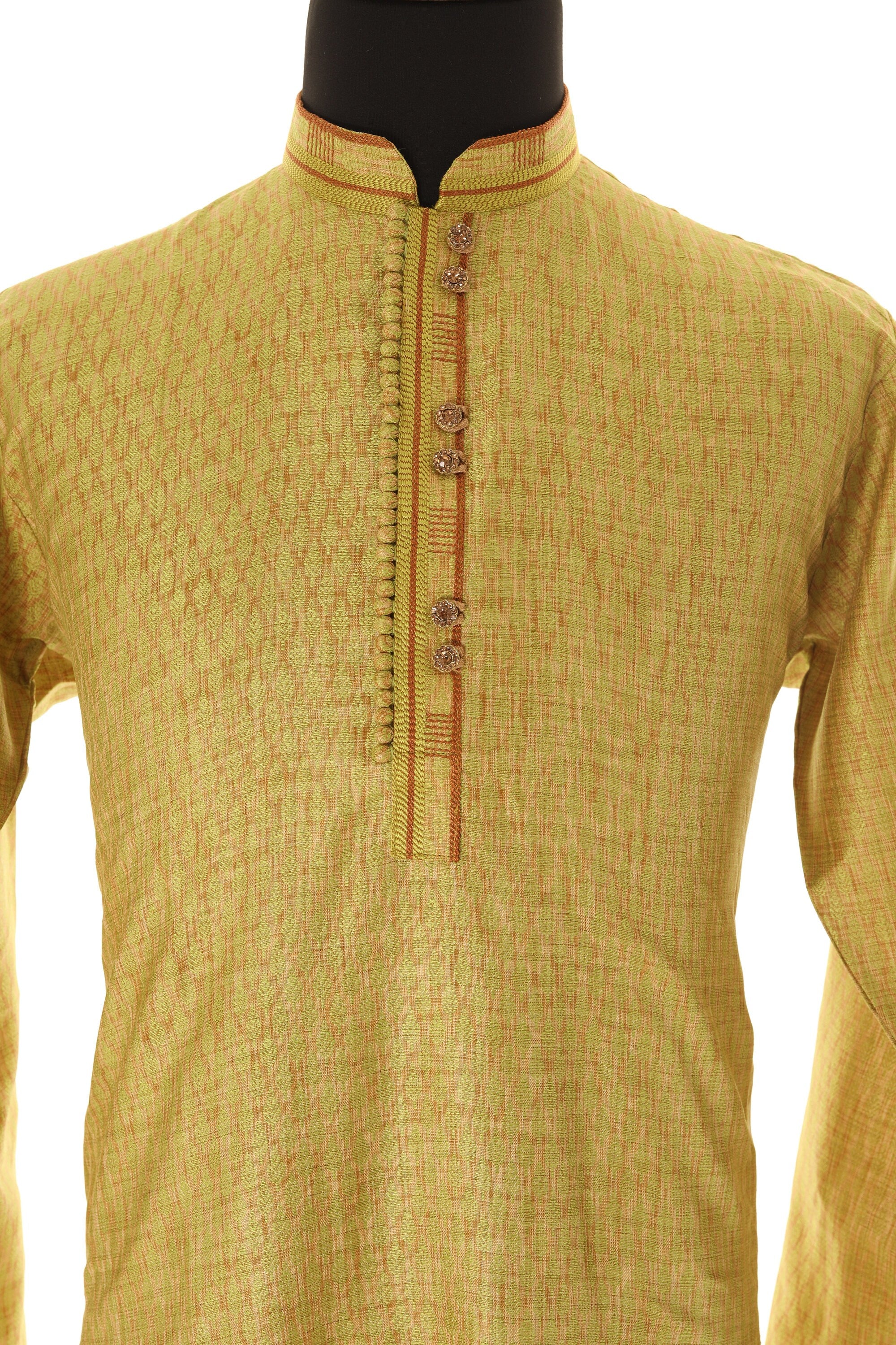 Light Green & Beige Art Silk Readymade Kurta Pajama