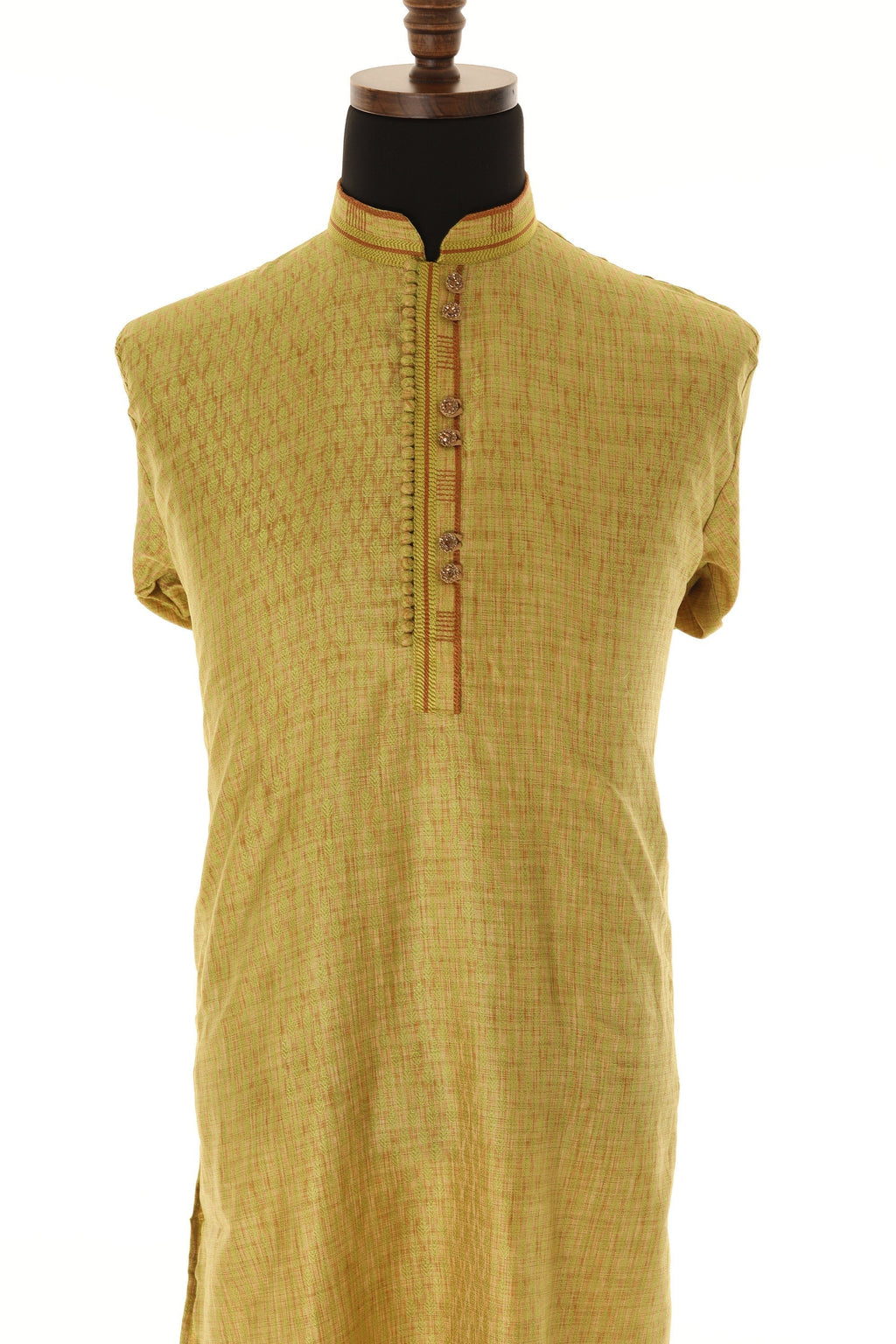 Light Green & Beige Art Silk Readymade Kurta Pajama