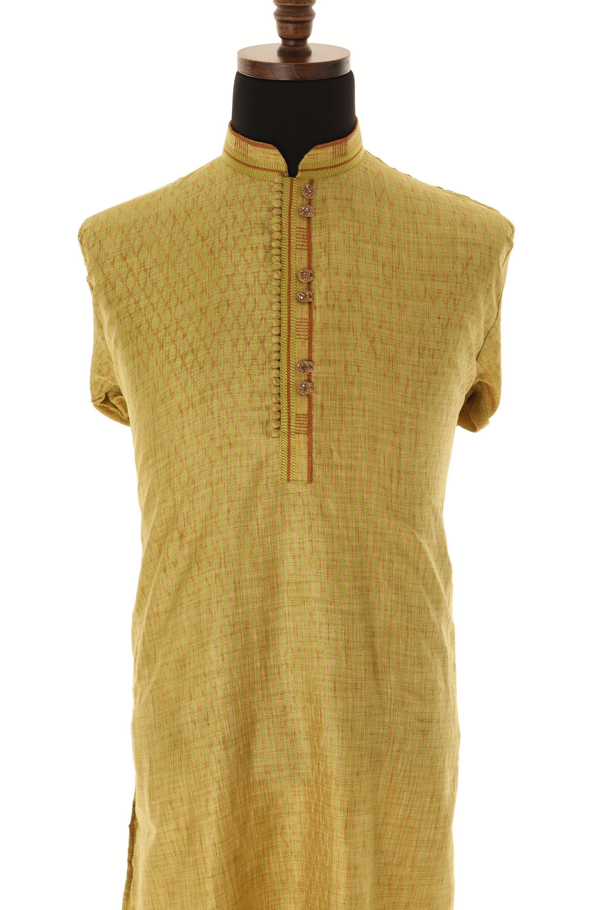 Light Green & Beige Art Silk Readymade Kurta Pajama