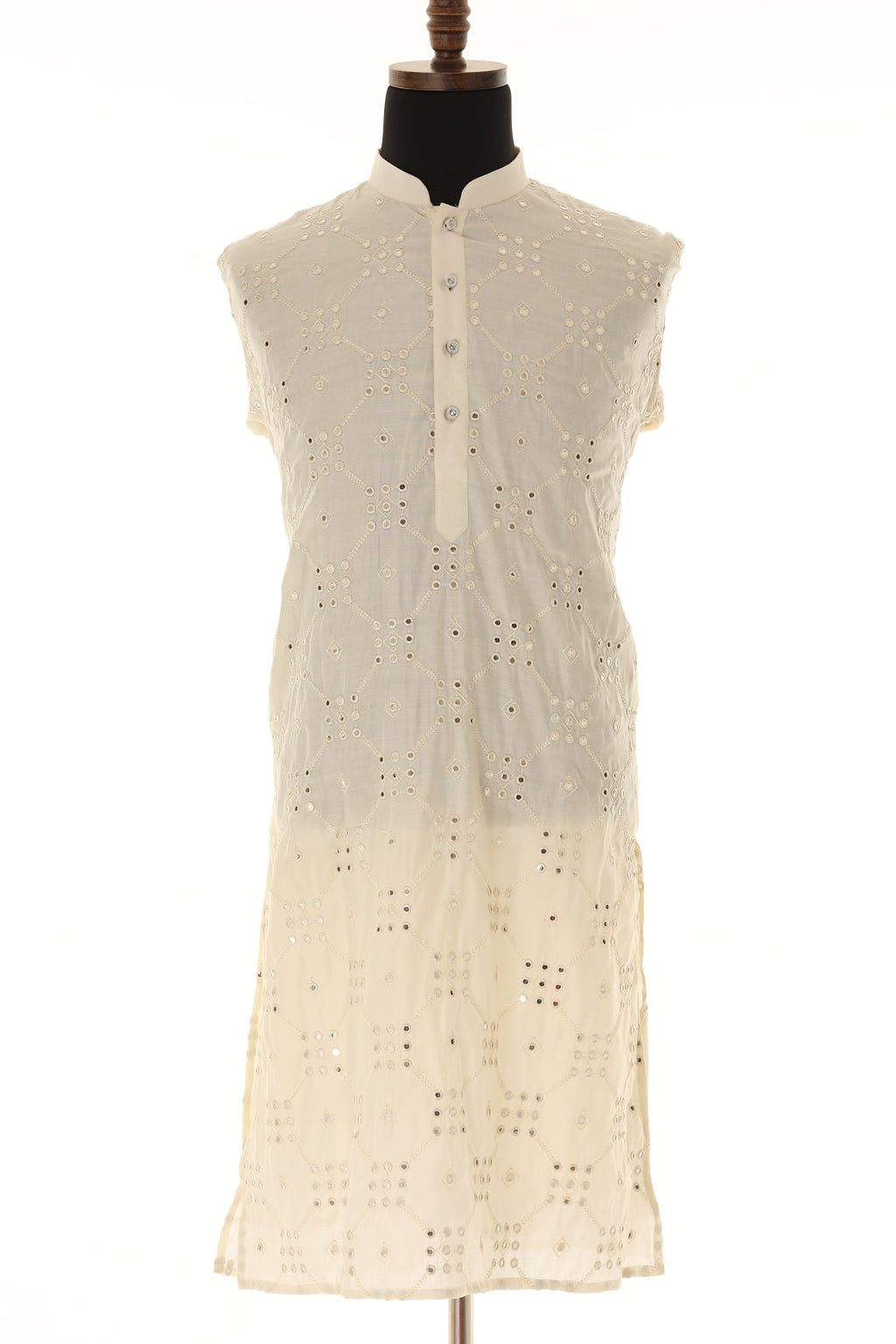 Men's Readymade Cream Mirrorwork Kurta Pajama