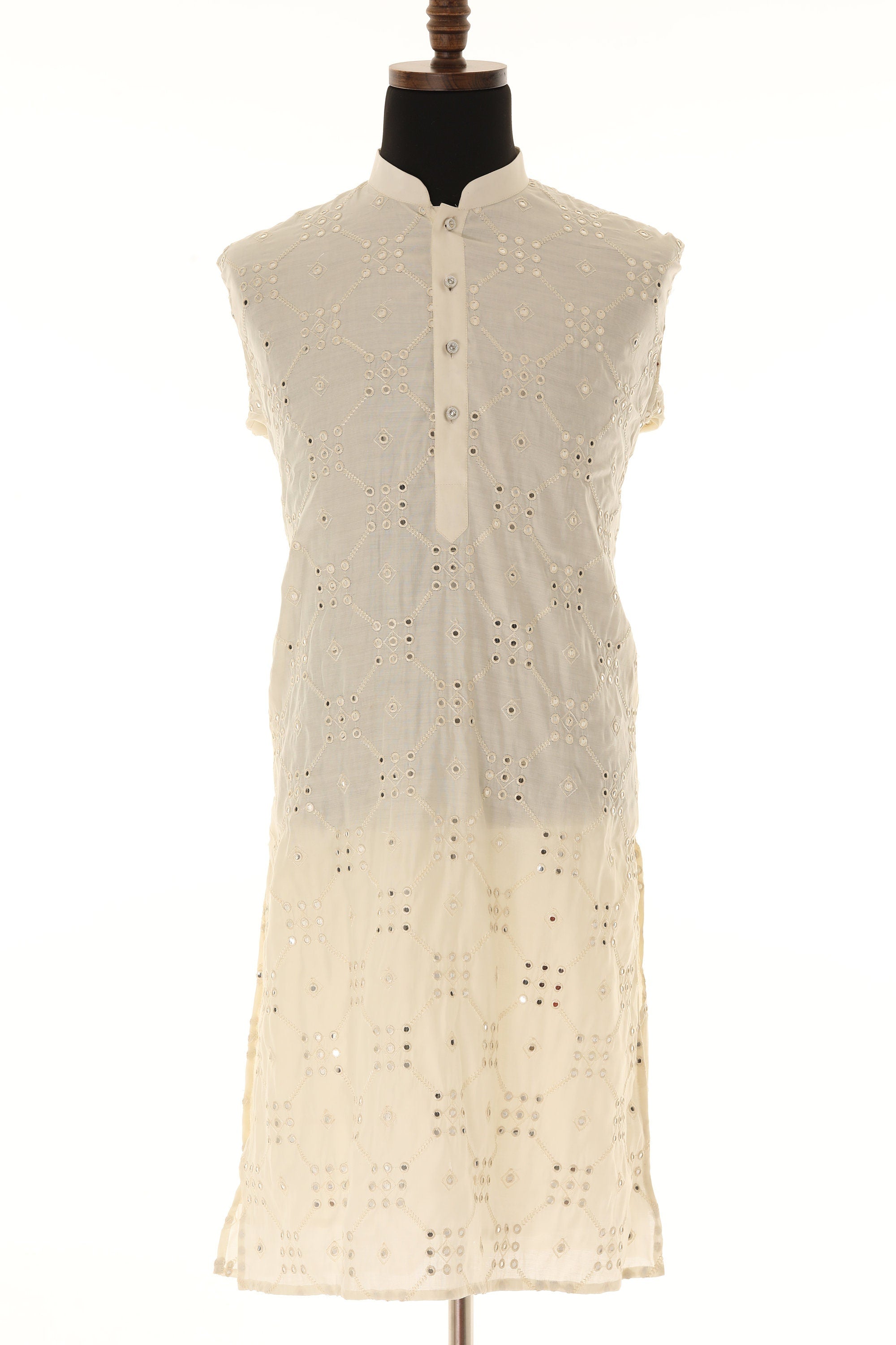 Men's Readymade Cream Mirrorwork Kurta Pajama