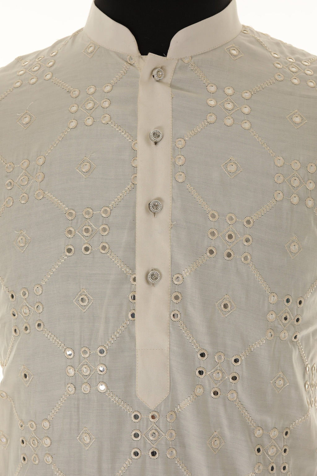 Men's Readymade Cream Mirrorwork Kurta Pajama