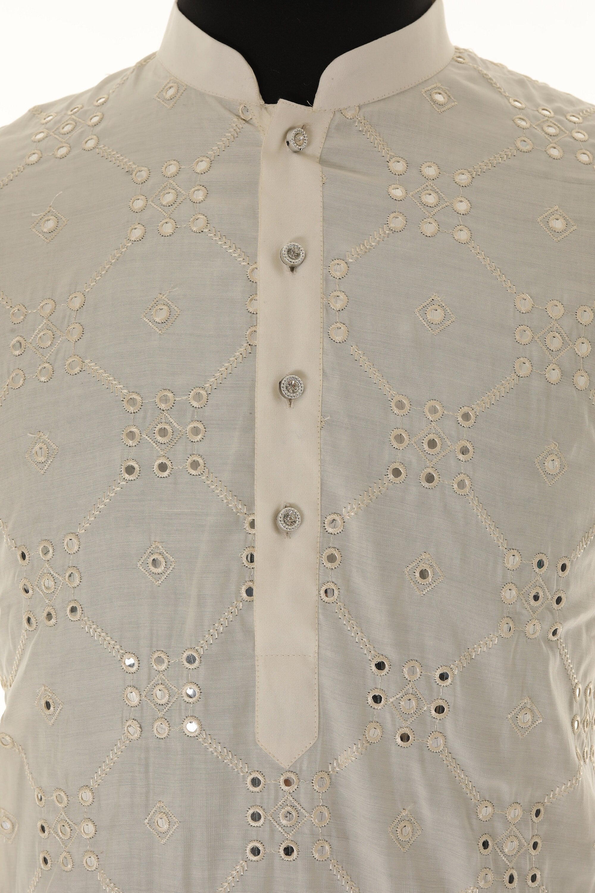 Men's Readymade Cream Mirrorwork Kurta Pajama