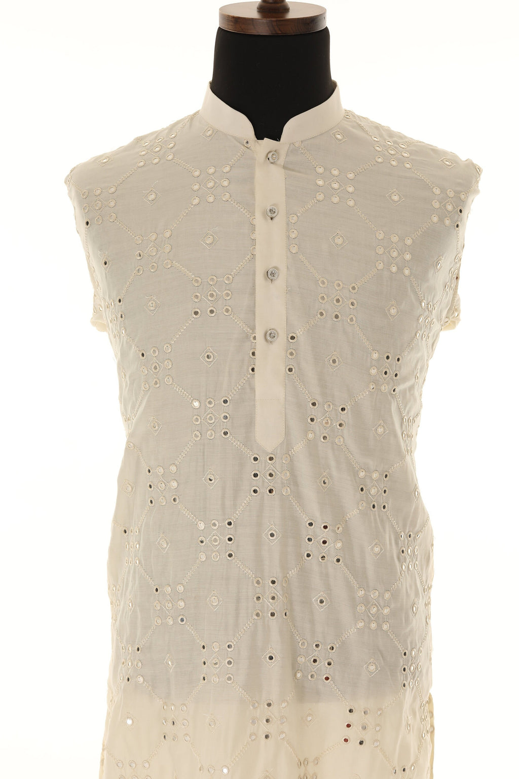 Men's Readymade Cream Mirrorwork Kurta Pajama