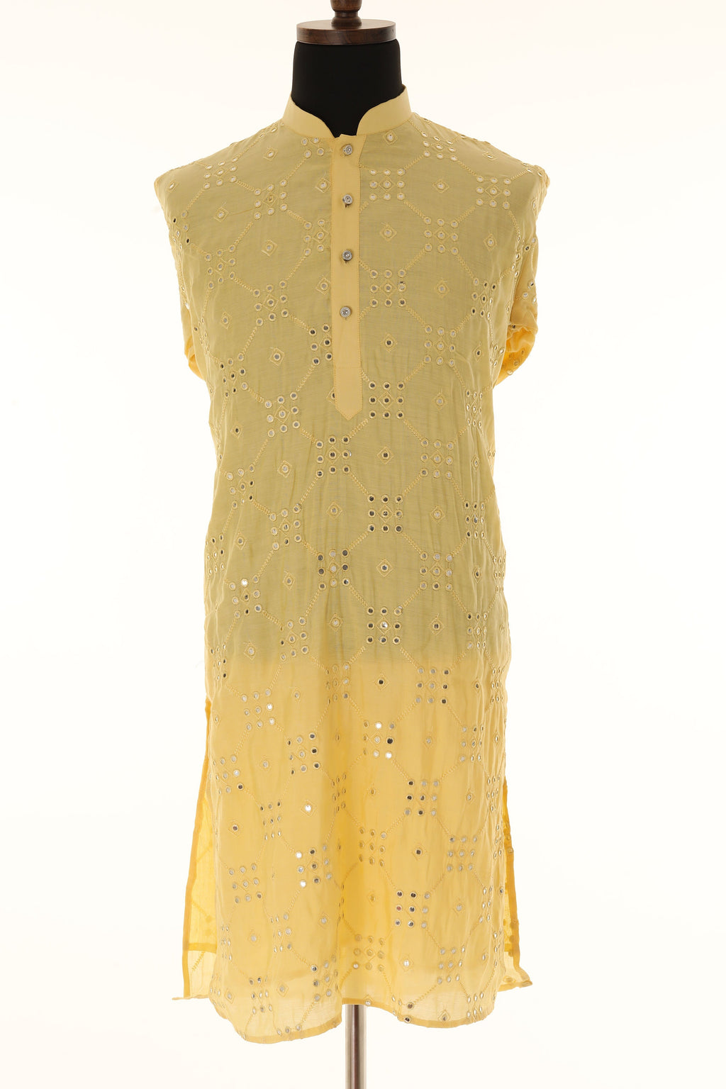 Men's Readymade Yellow Mirrorwork Kurta Pajama