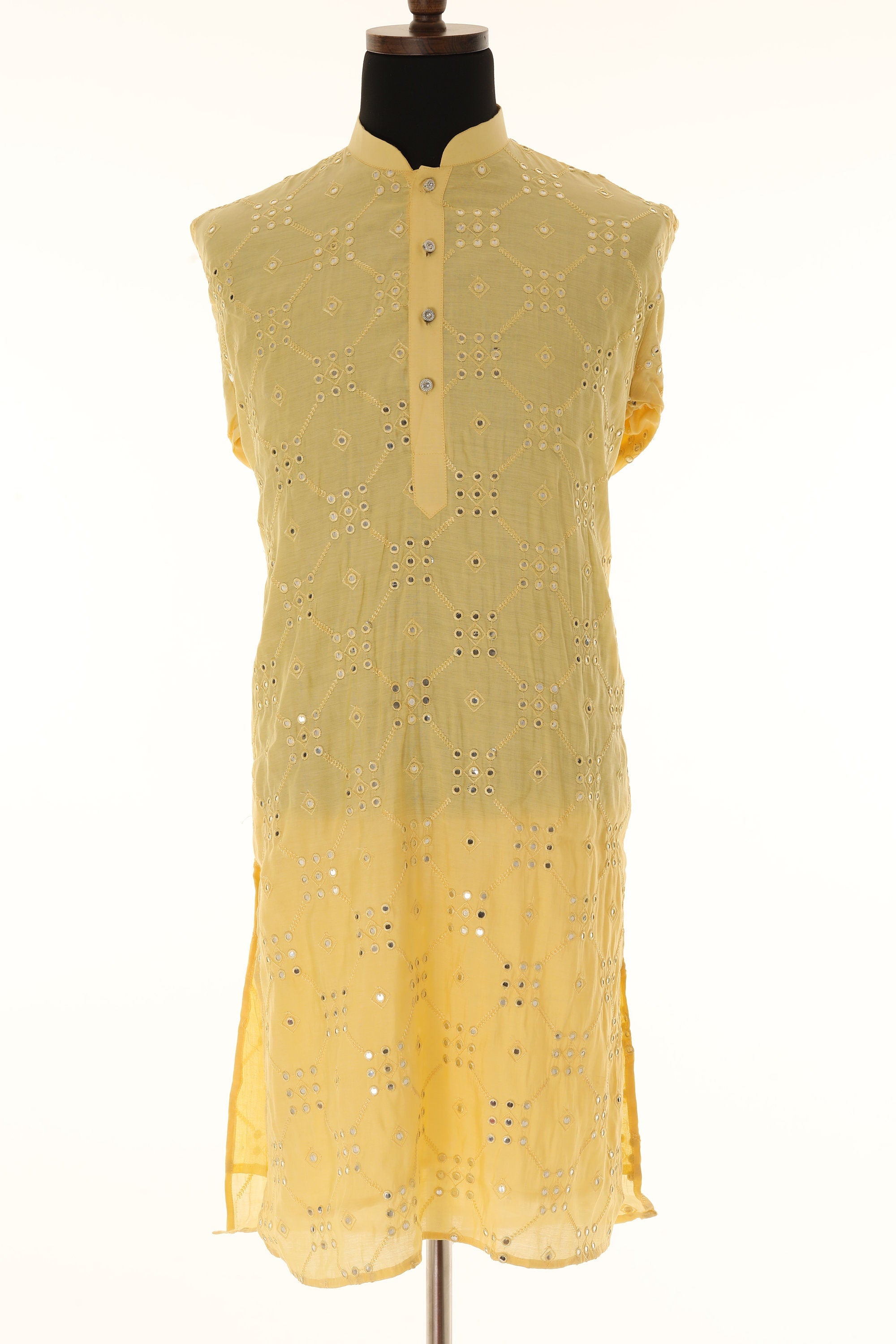 Men's Readymade Yellow Mirrorwork Kurta Pajama