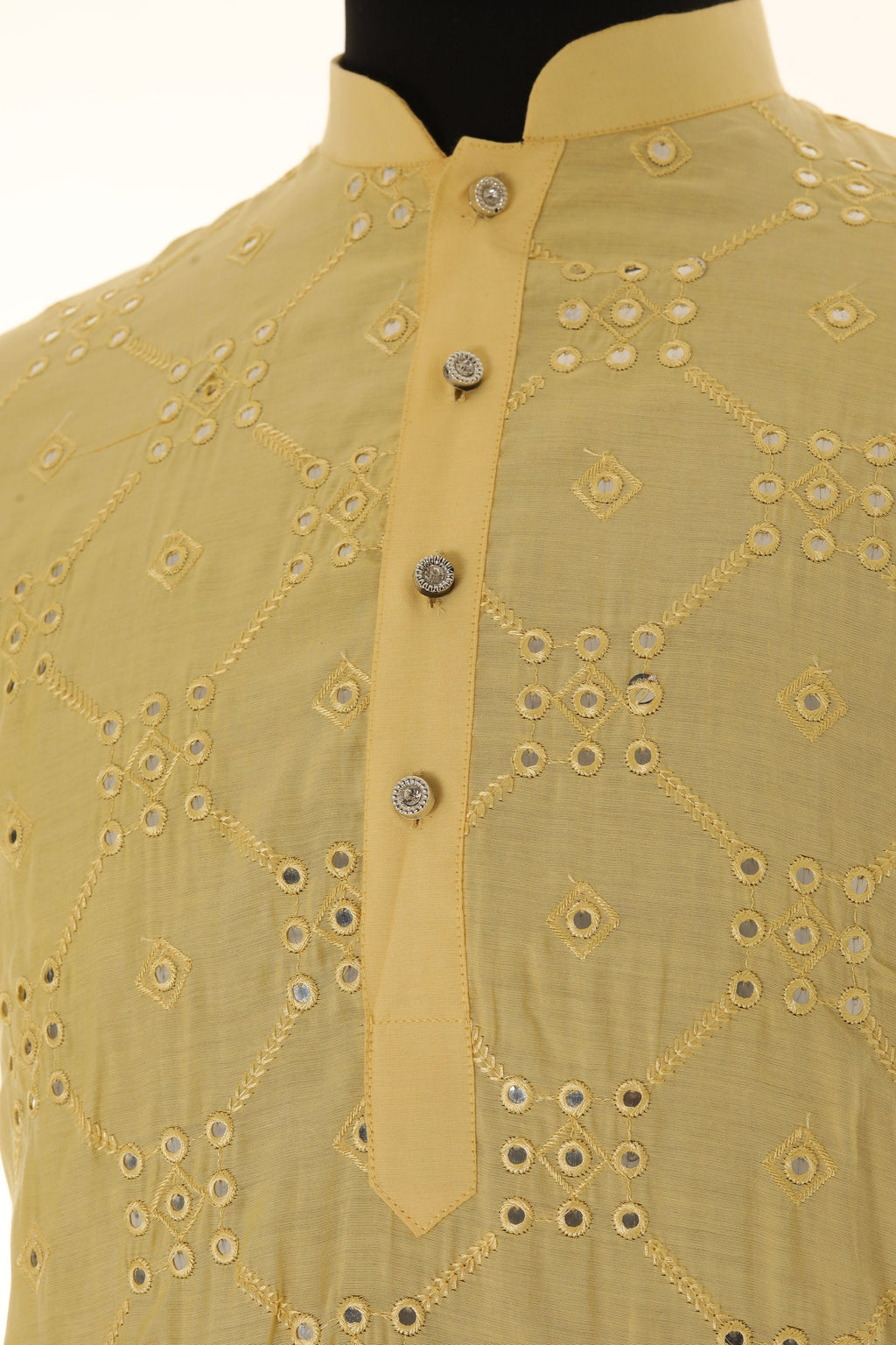 Men's Readymade Yellow Mirrorwork Kurta Pajama