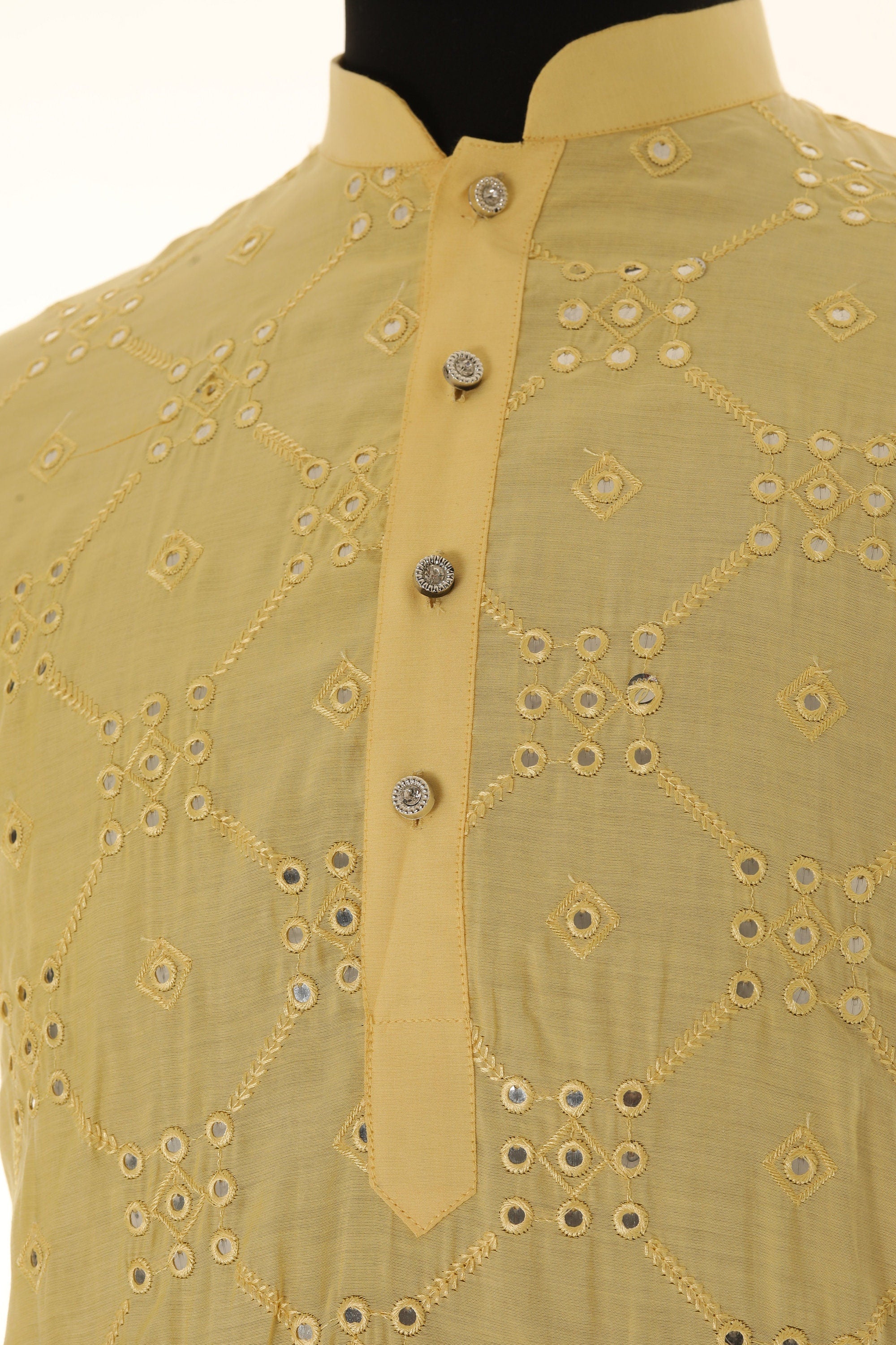 Men's Readymade Yellow Mirrorwork Kurta Pajama