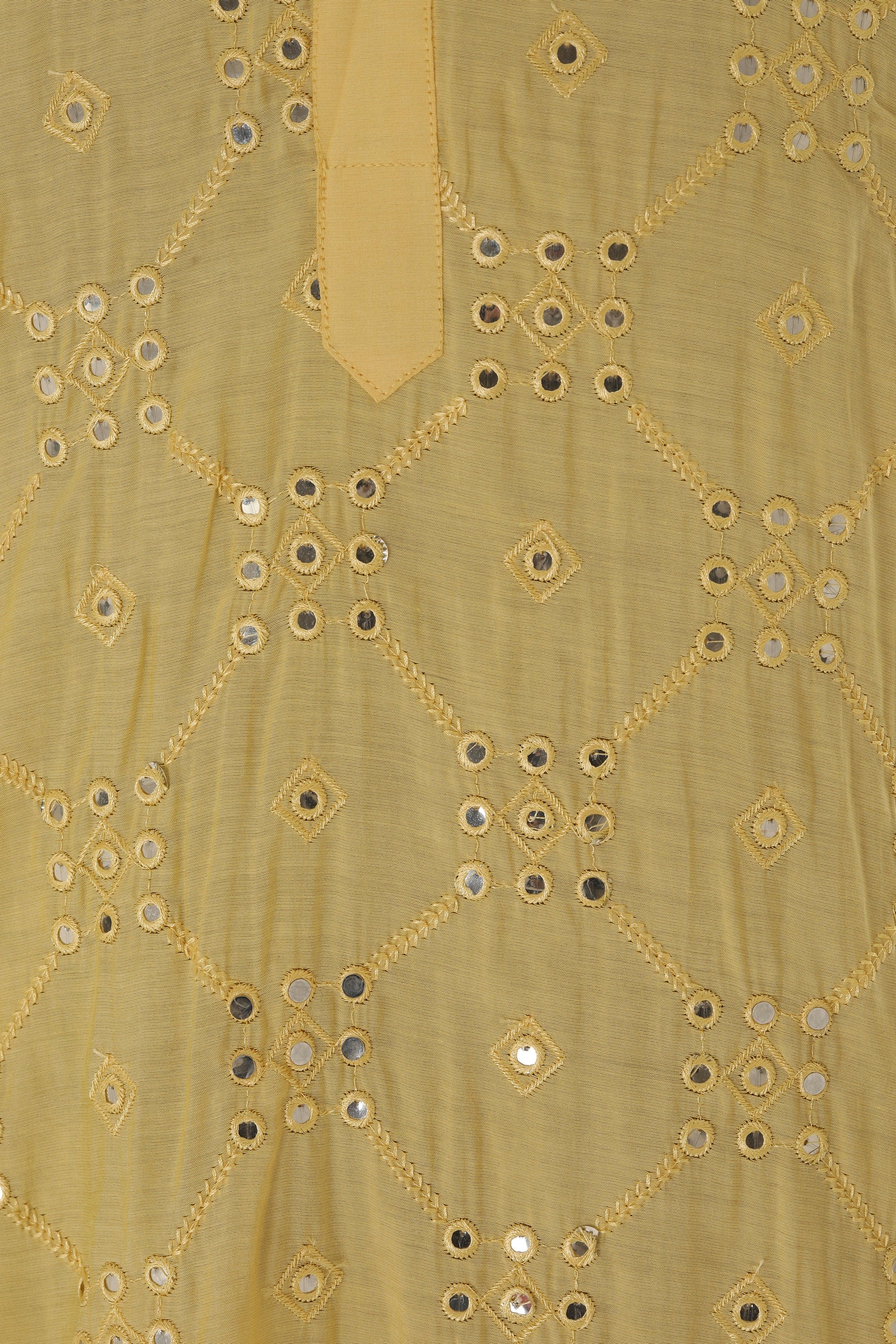 Men's Readymade Yellow Mirrorwork Kurta Pajama