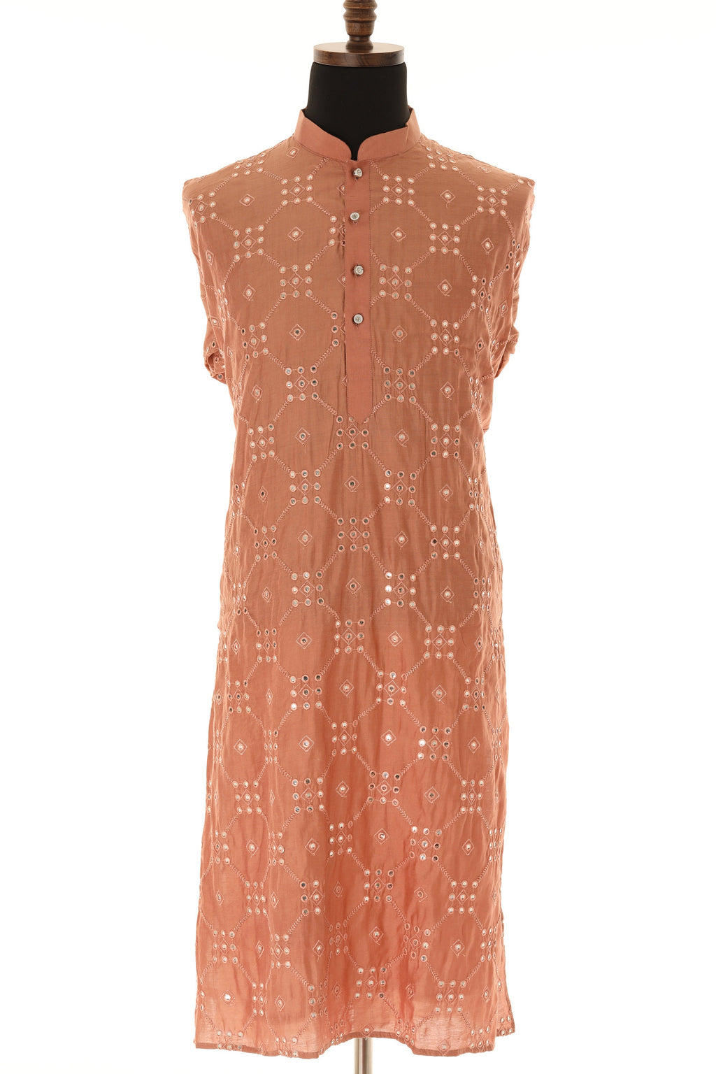 Men's Readymade Rose Gold Shade Mirrorwork Kurta Pajama